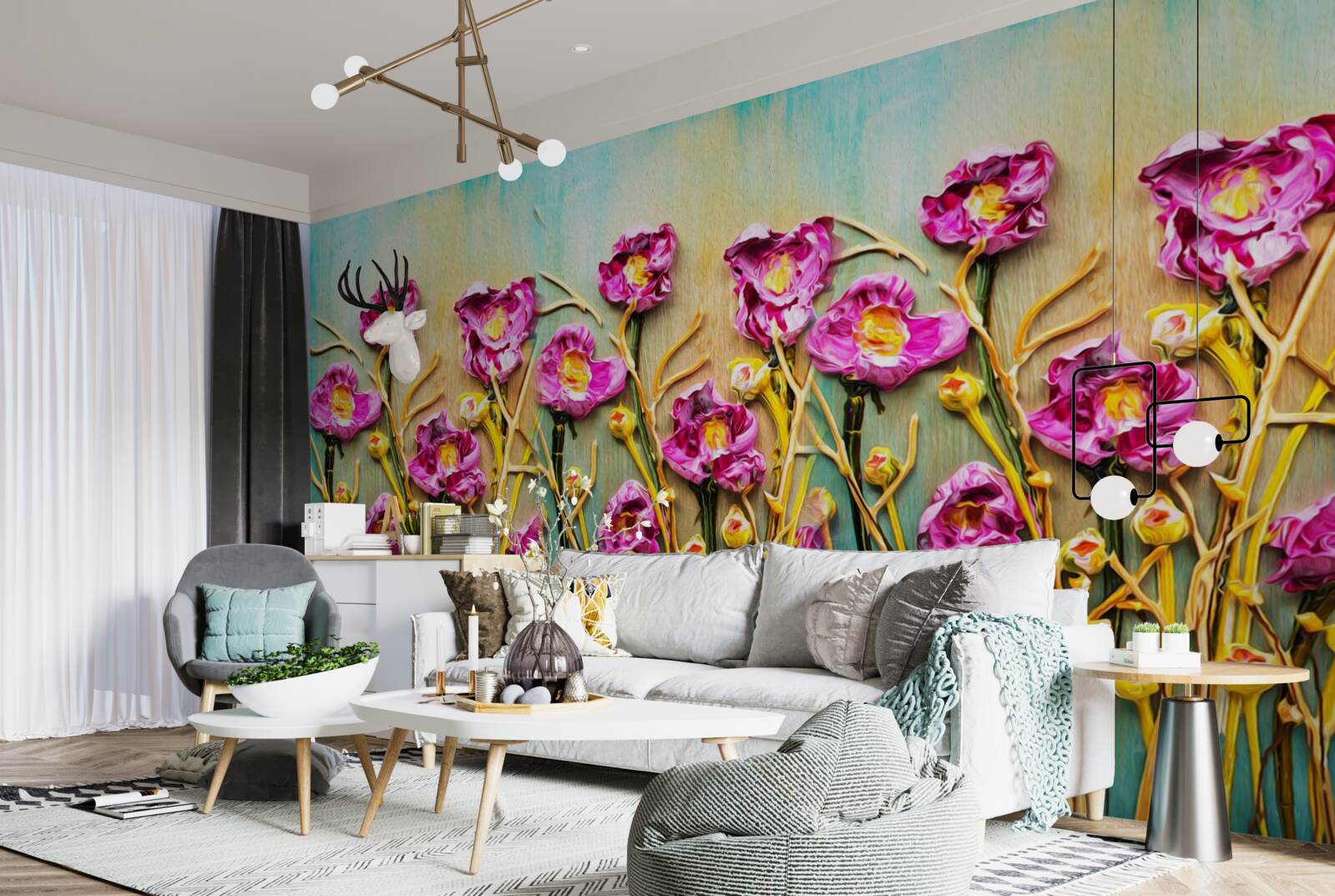 Фотошпалери абстрактні квіти, зображені олійною фарбою