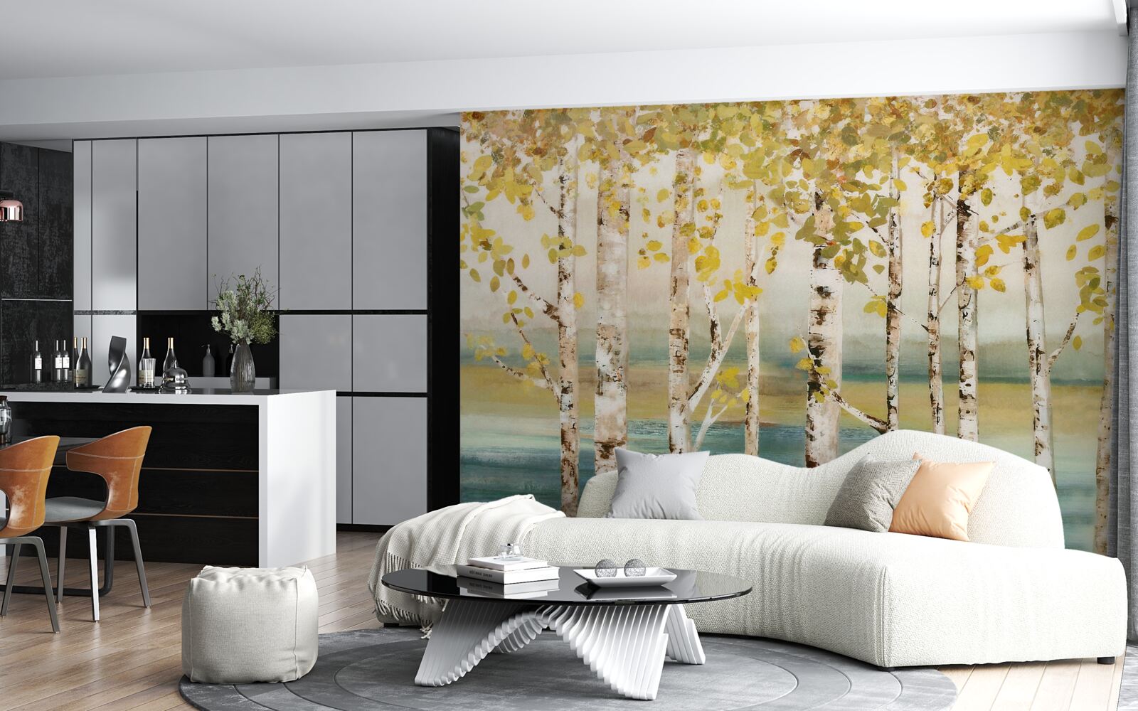 Фотошпалери березовий лісовий ставок восени