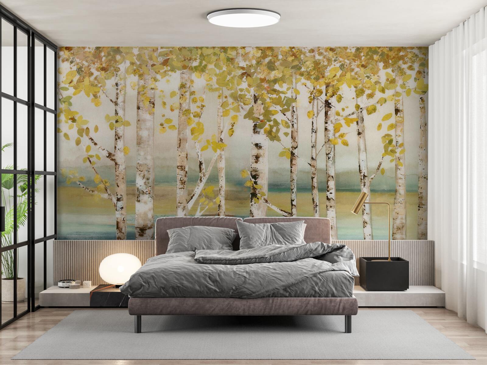 Фотошпалери березовий лісовий ставок восени