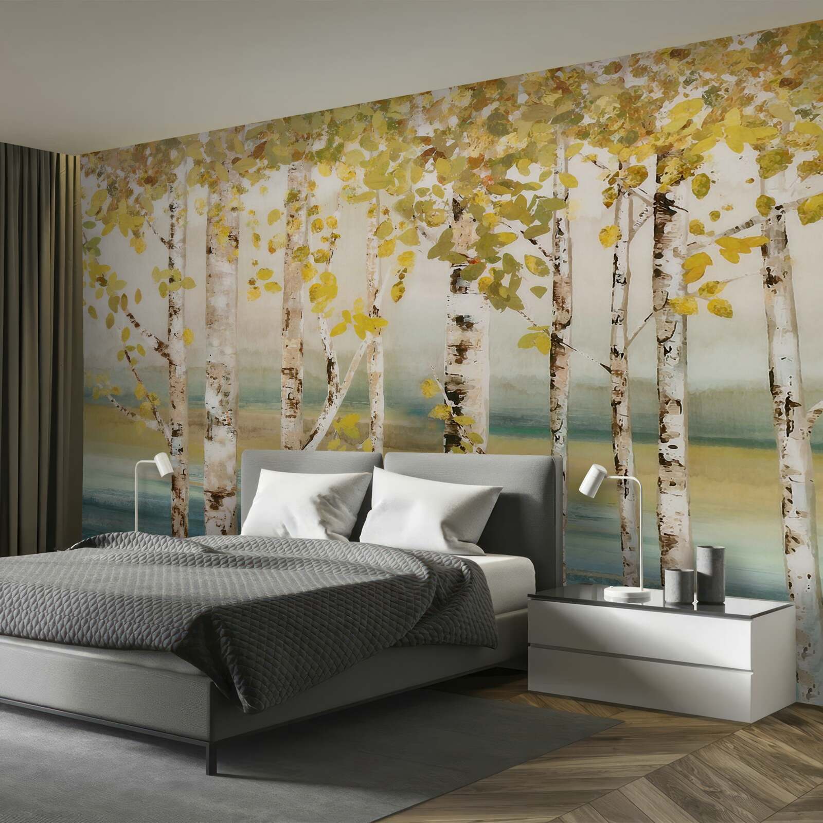 Фотошпалери березовий лісовий ставок восени