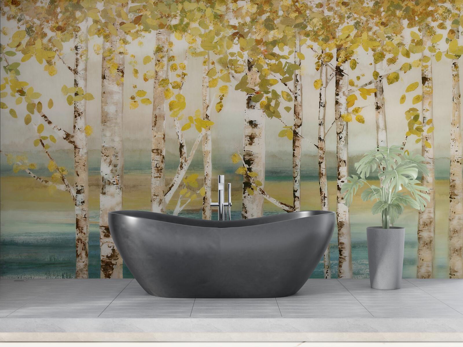 Фотошпалери березовий лісовий ставок восени