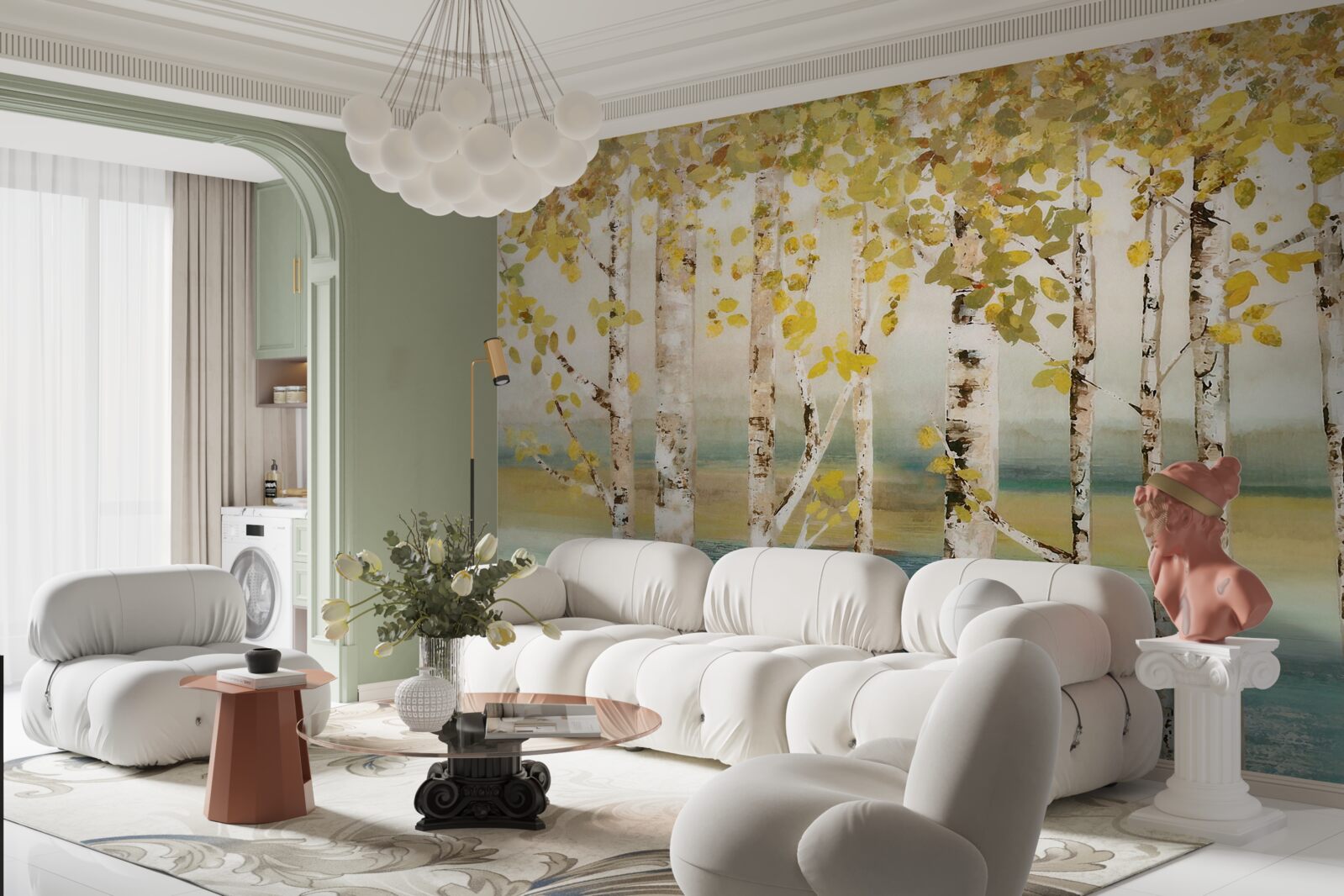 Фотошпалери березовий лісовий ставок восени