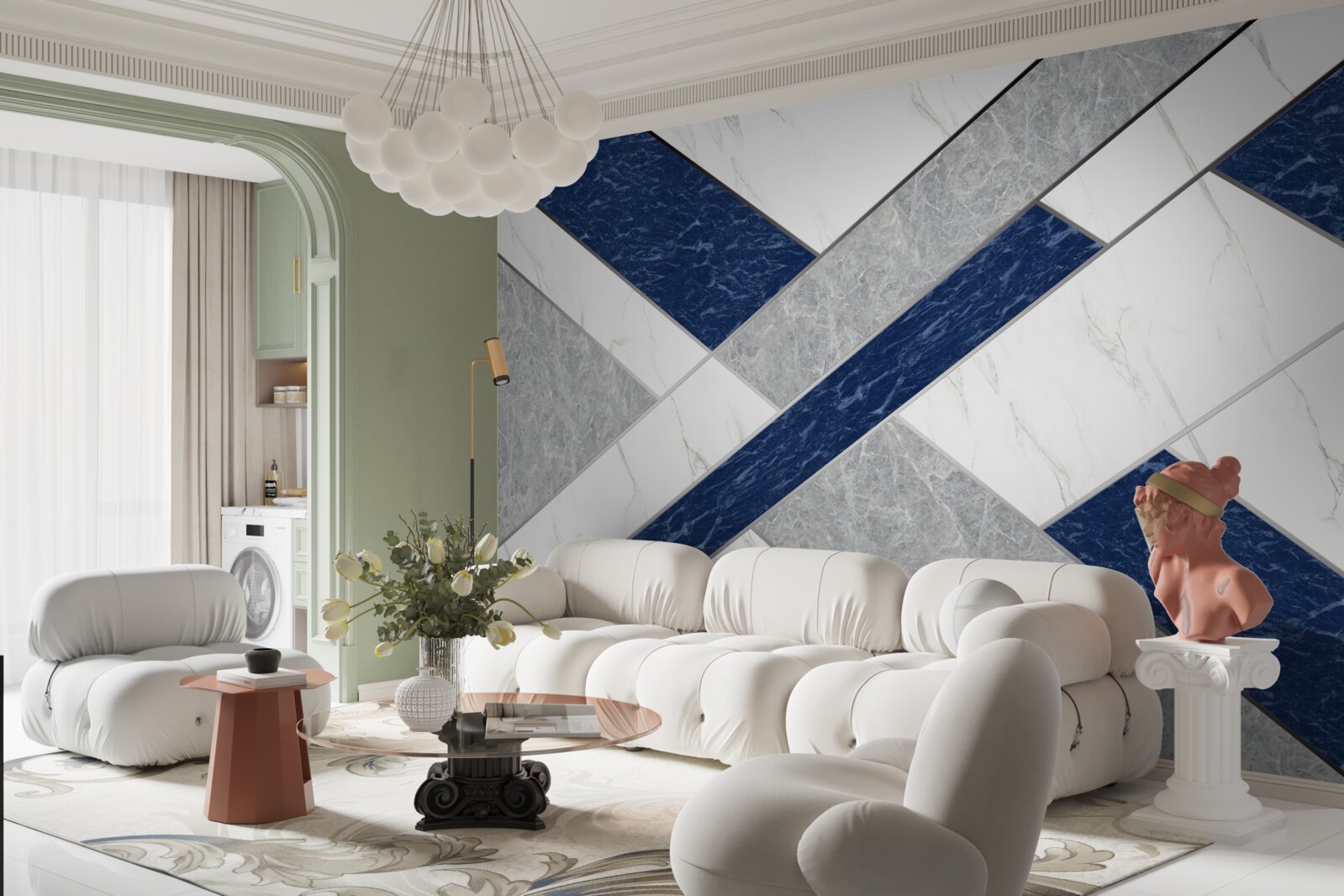 Фотошпалери на шляху до синьо-сірих смуг