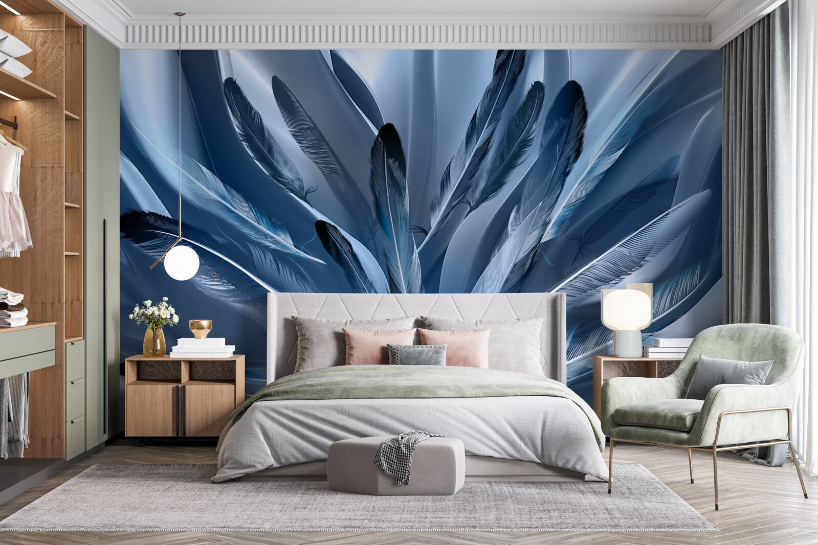 Фотошпалери тло усіяне синім пір'ям