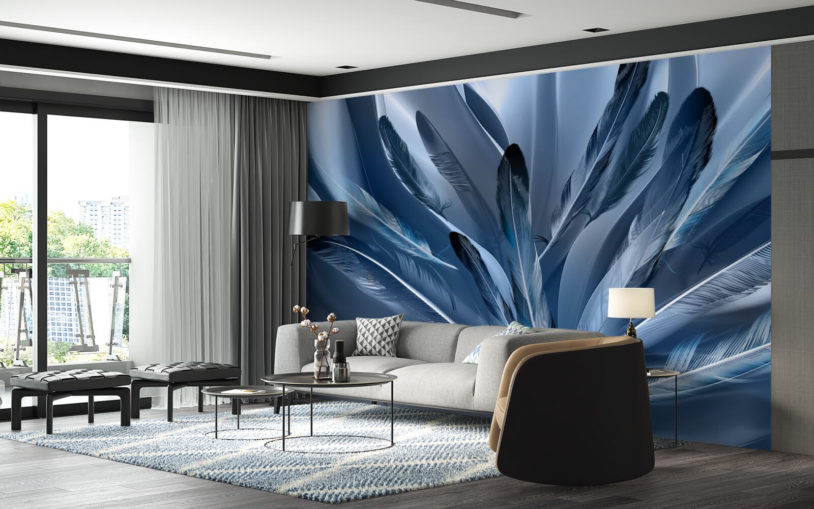 Фотошпалери тло усіяне синім пір'ям