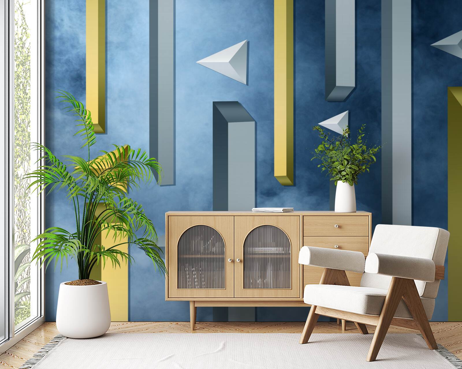 Фотошпалери зграя птахів на тлі блакитного неба