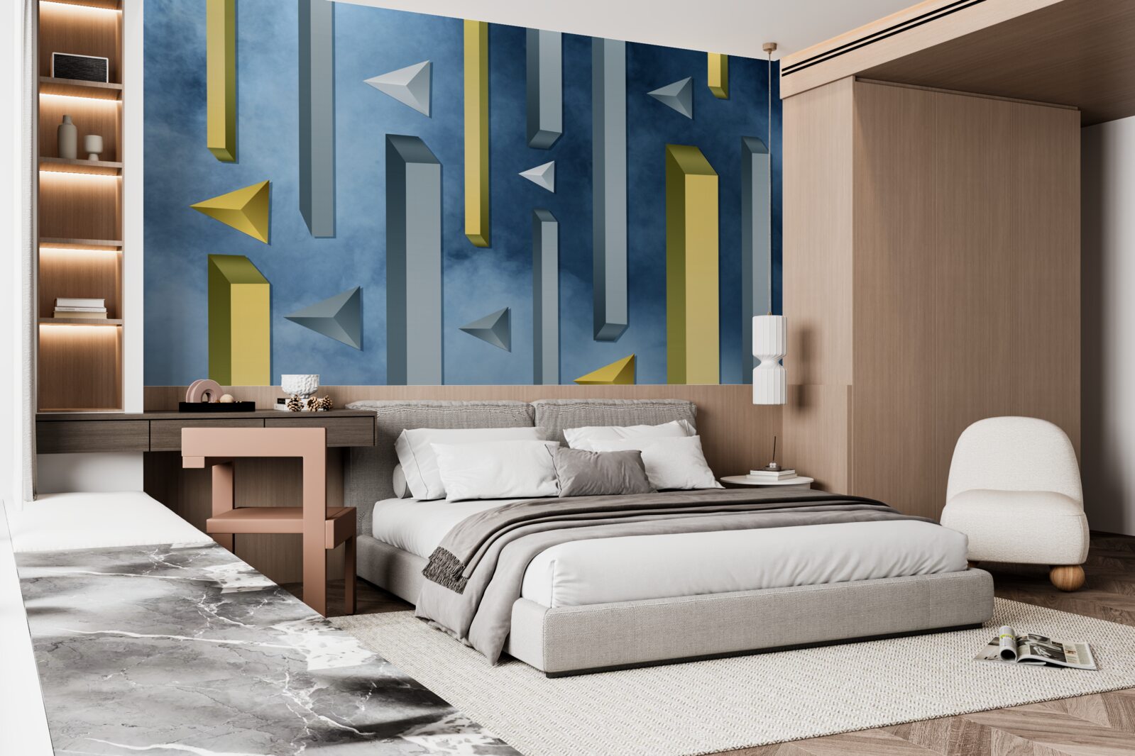 Фотошпалери зграя птахів на тлі блакитного неба