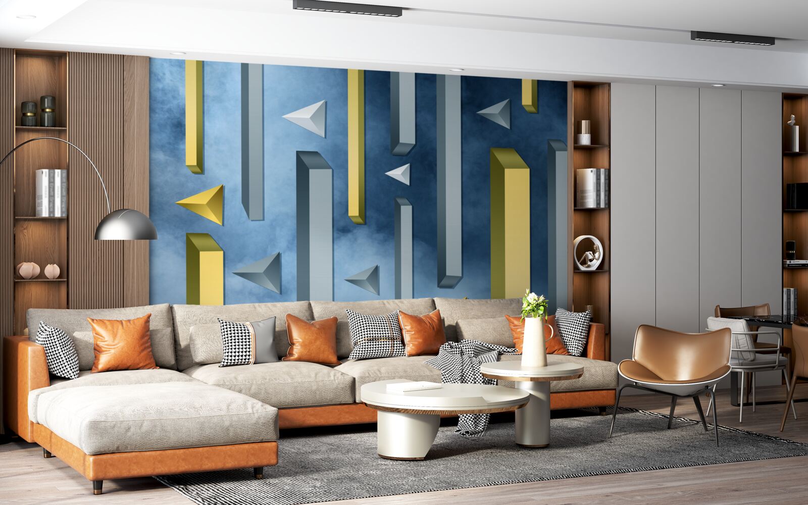 Фотошпалери зграя птахів на тлі блакитного неба