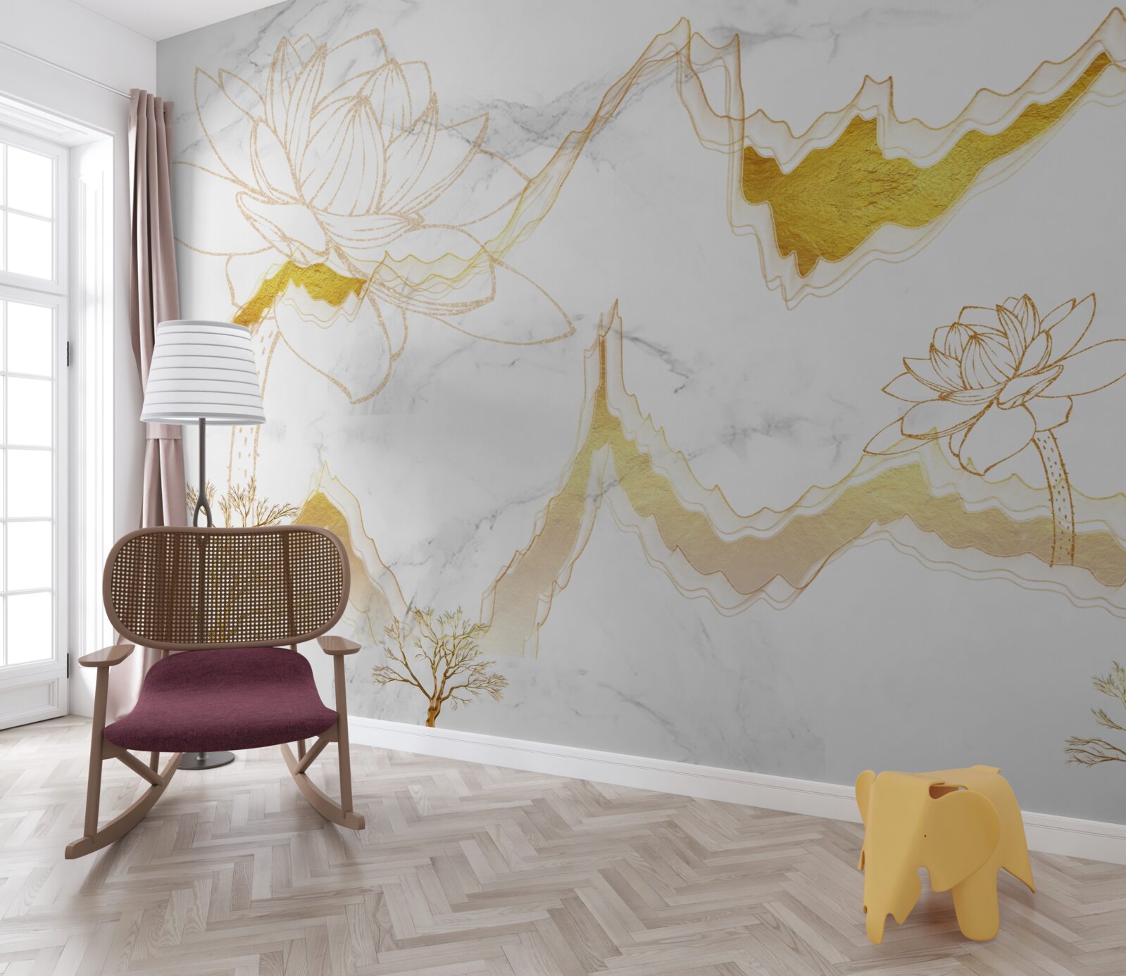 Фотошпалери обриси рослин і дерев на червоному тлі