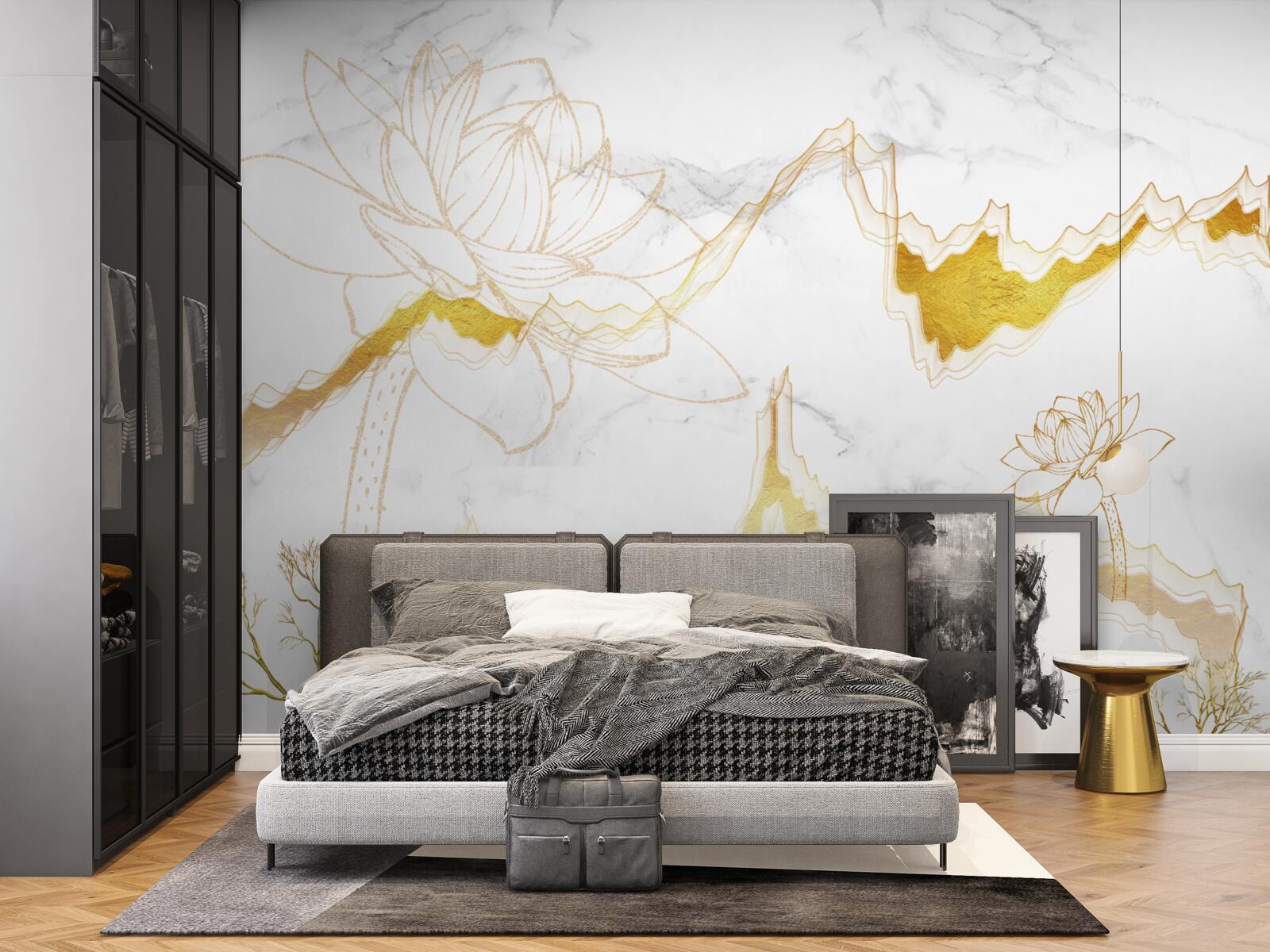 Фотошпалери обриси рослин і дерев на червоному тлі