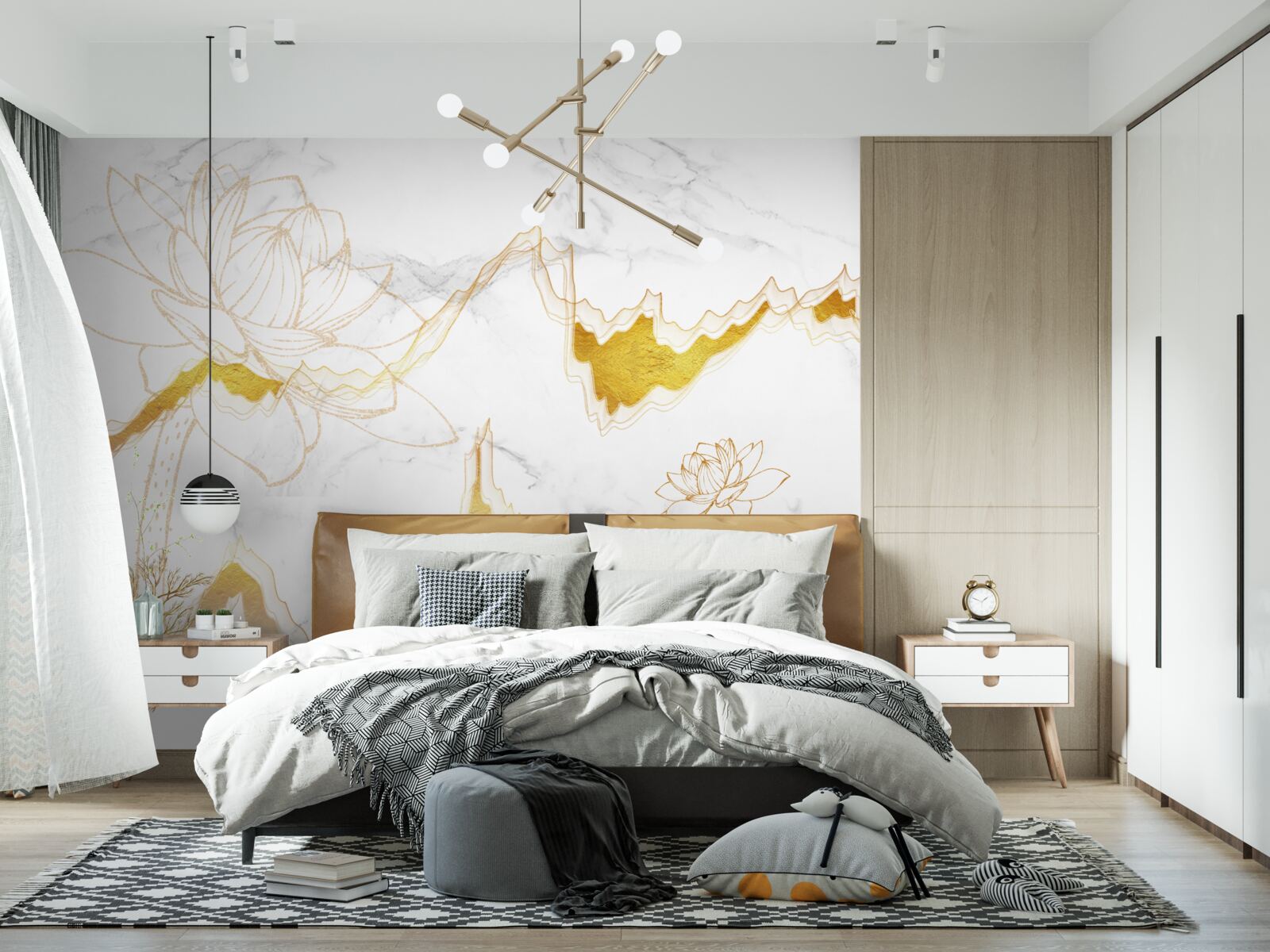 Фотошпалери обриси рослин і дерев на червоному тлі