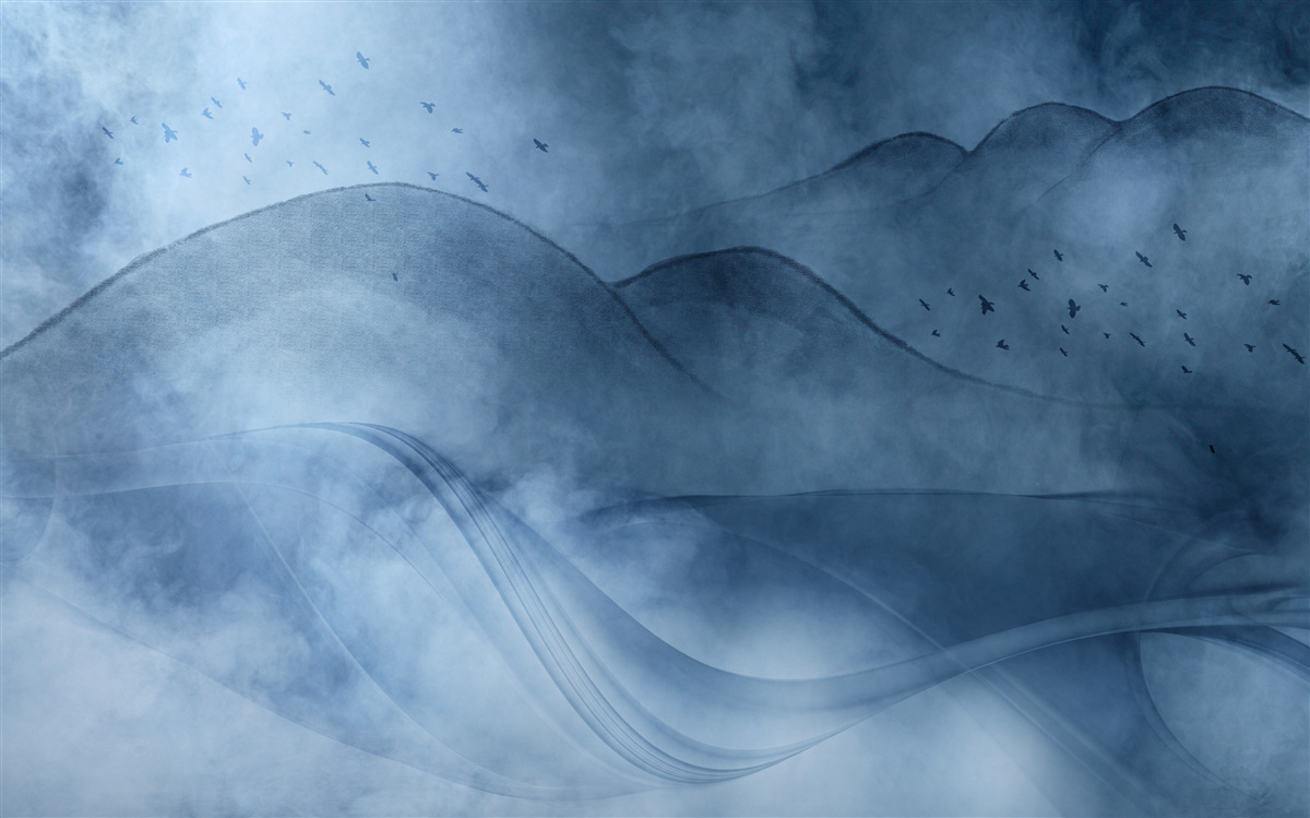 Фотошпалери гори, оповиті туманом, за завісою моря