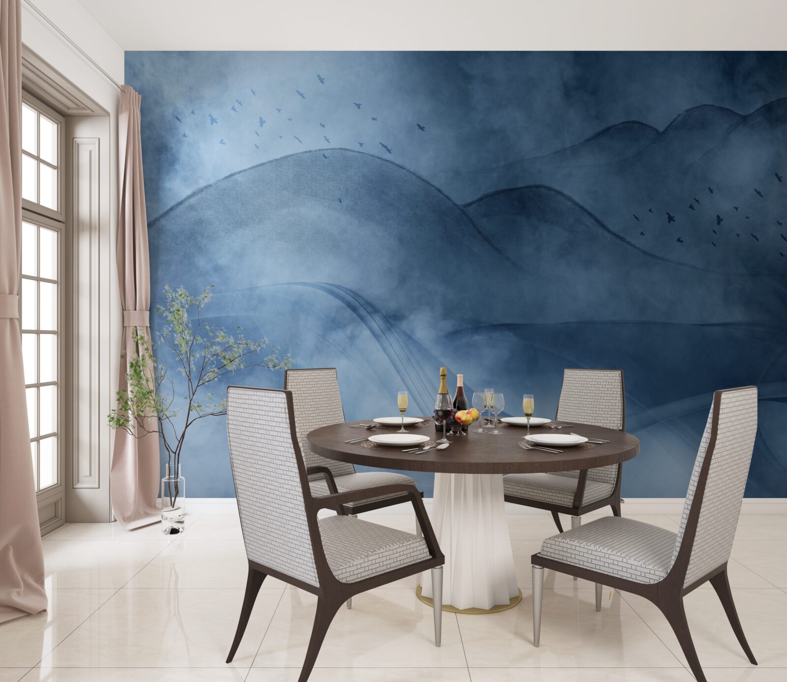 Фотошпалери гори, оповиті туманом, за завісою моря