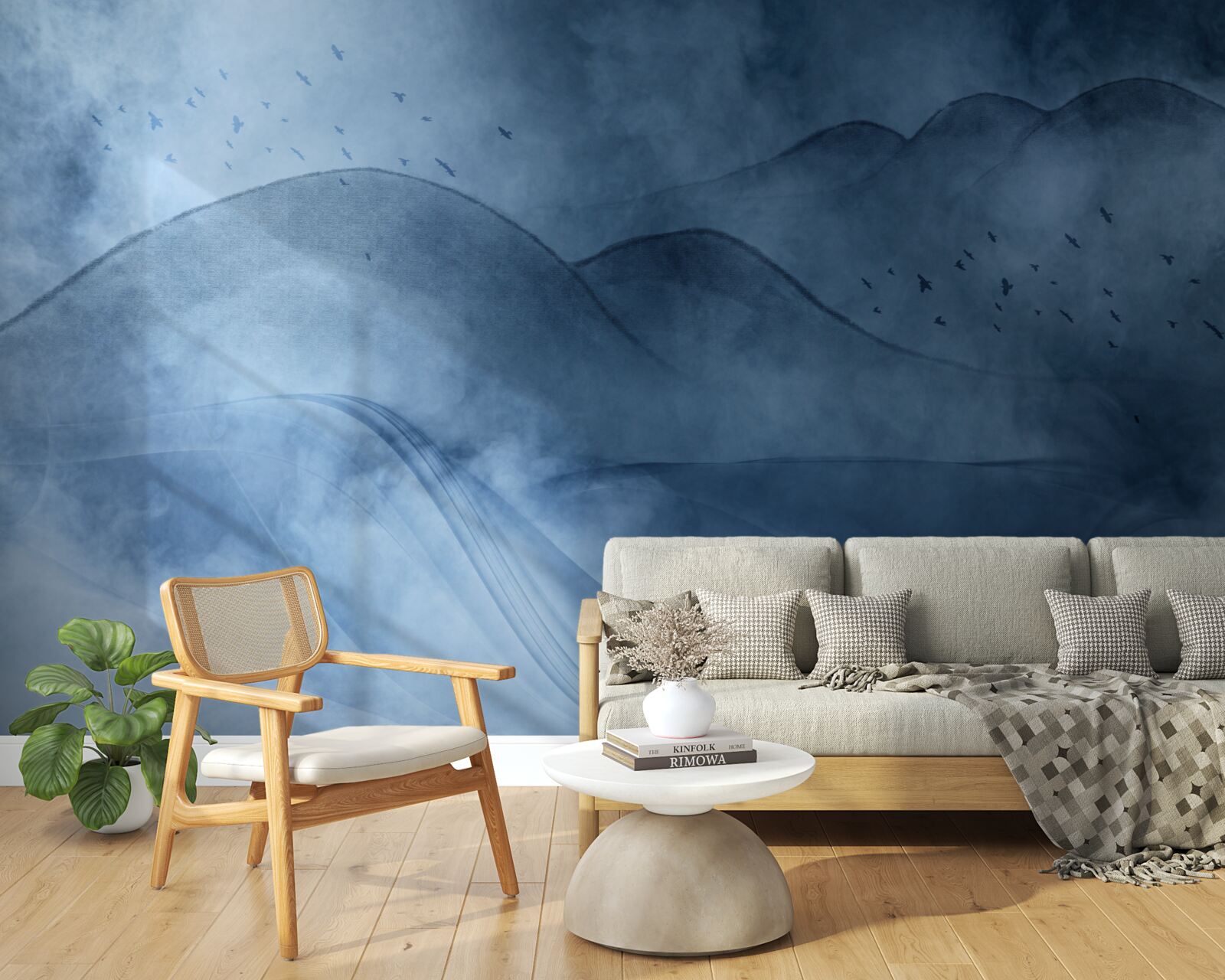 Фотошпалери гори, оповиті туманом, за завісою моря