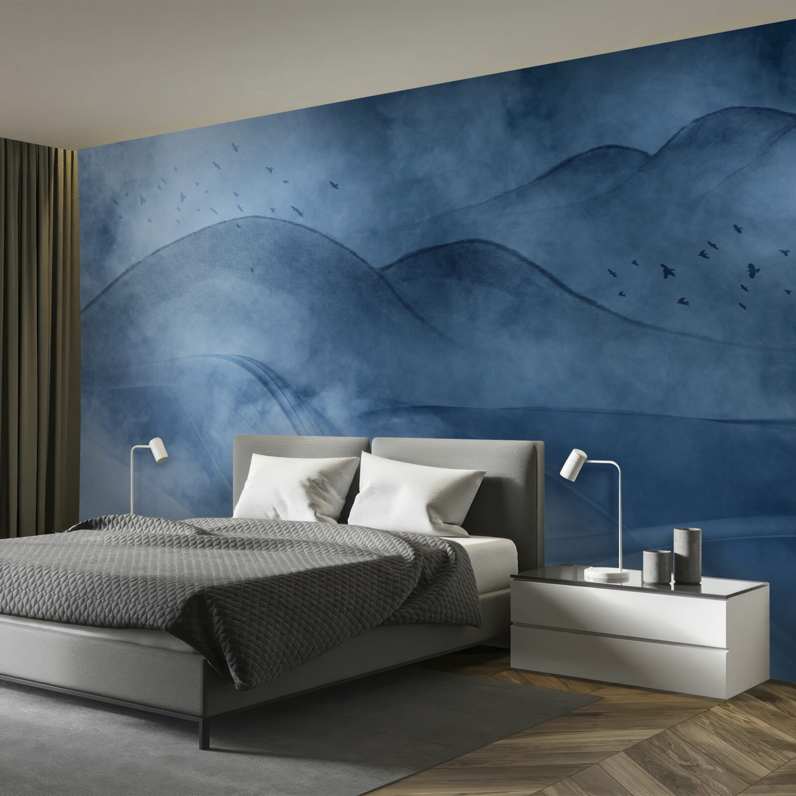 Фотошпалери гори, оповиті туманом, за завісою моря