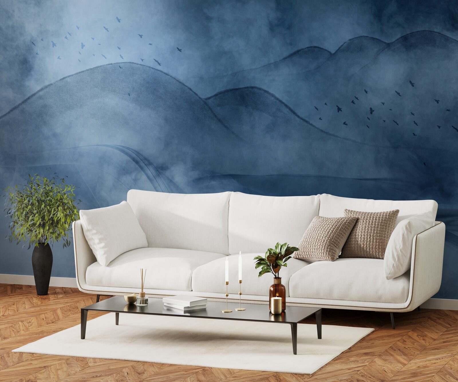 Фотошпалери гори, оповиті туманом, за завісою моря