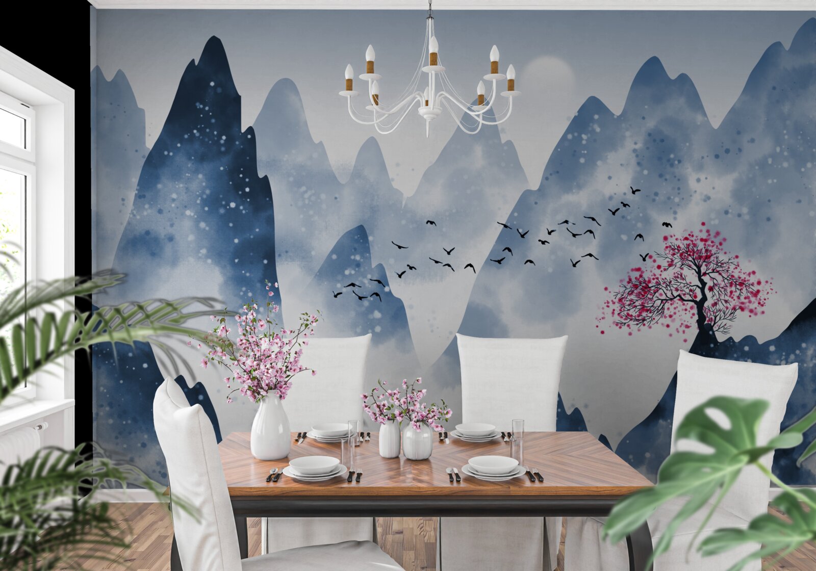 Фотошпалери рибалка повертається через гірське озеро