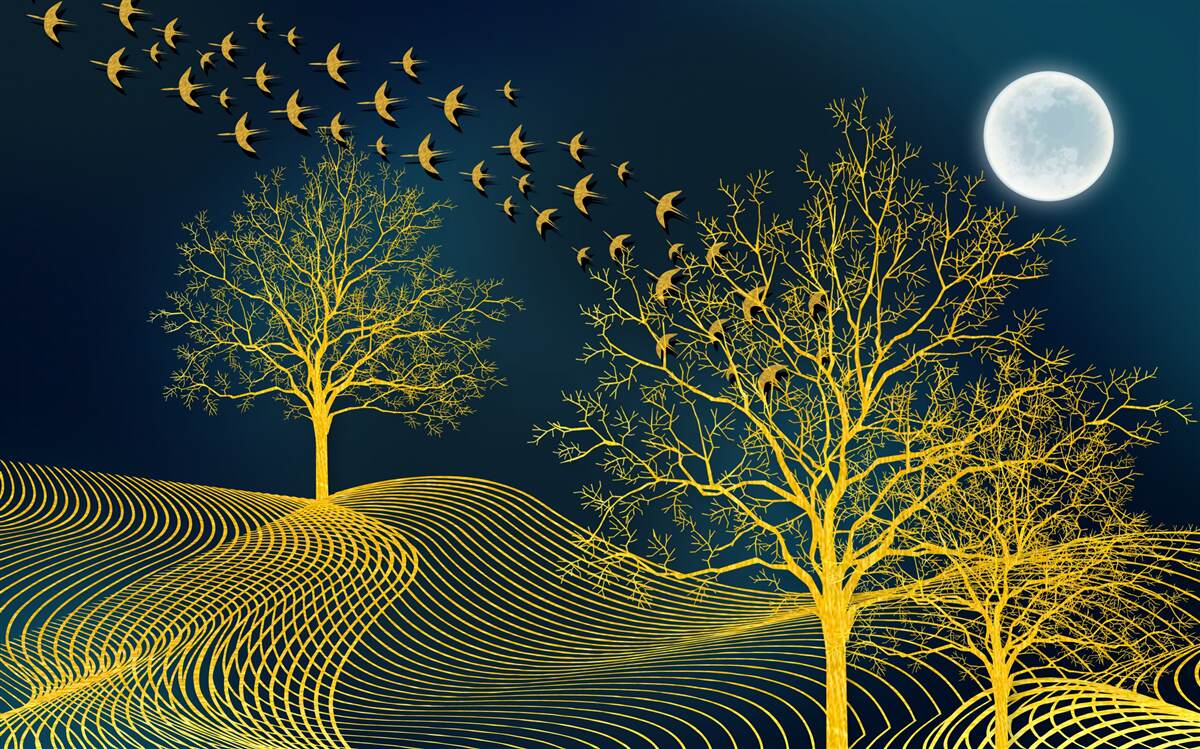 Фотошпалери нічне небо наповнене золотим лісом