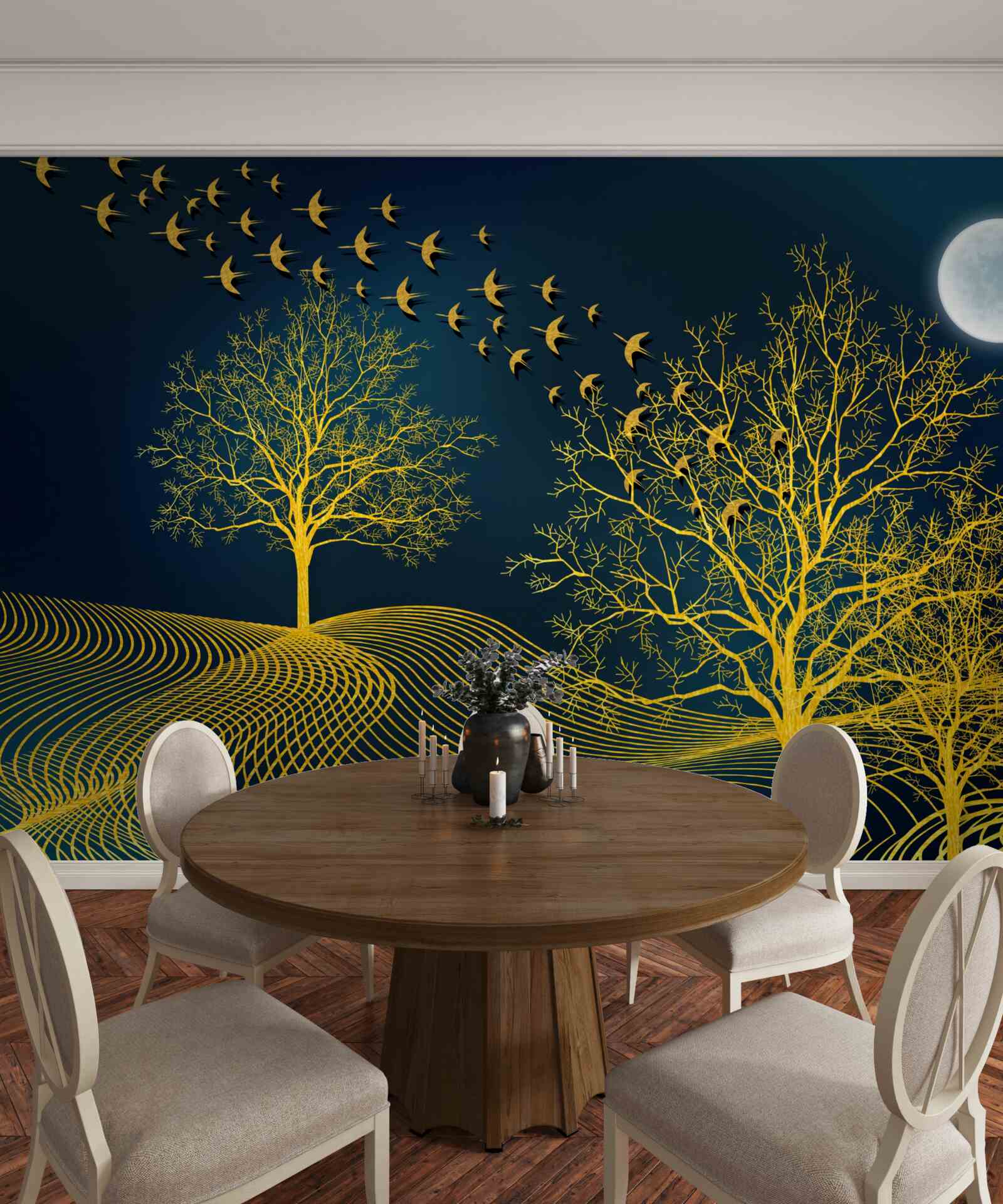 Фотошпалери нічне небо наповнене золотим лісом