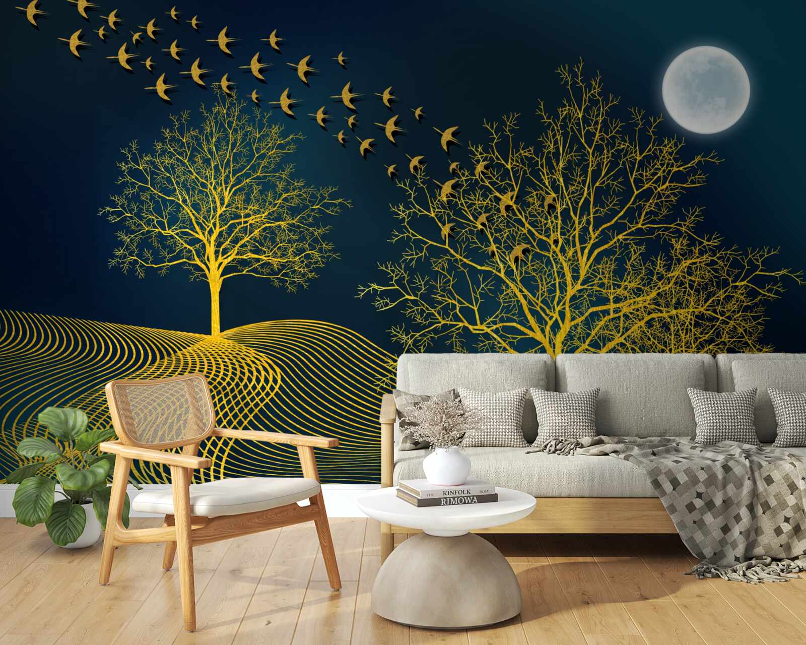 Фотошпалери нічне небо наповнене золотим лісом