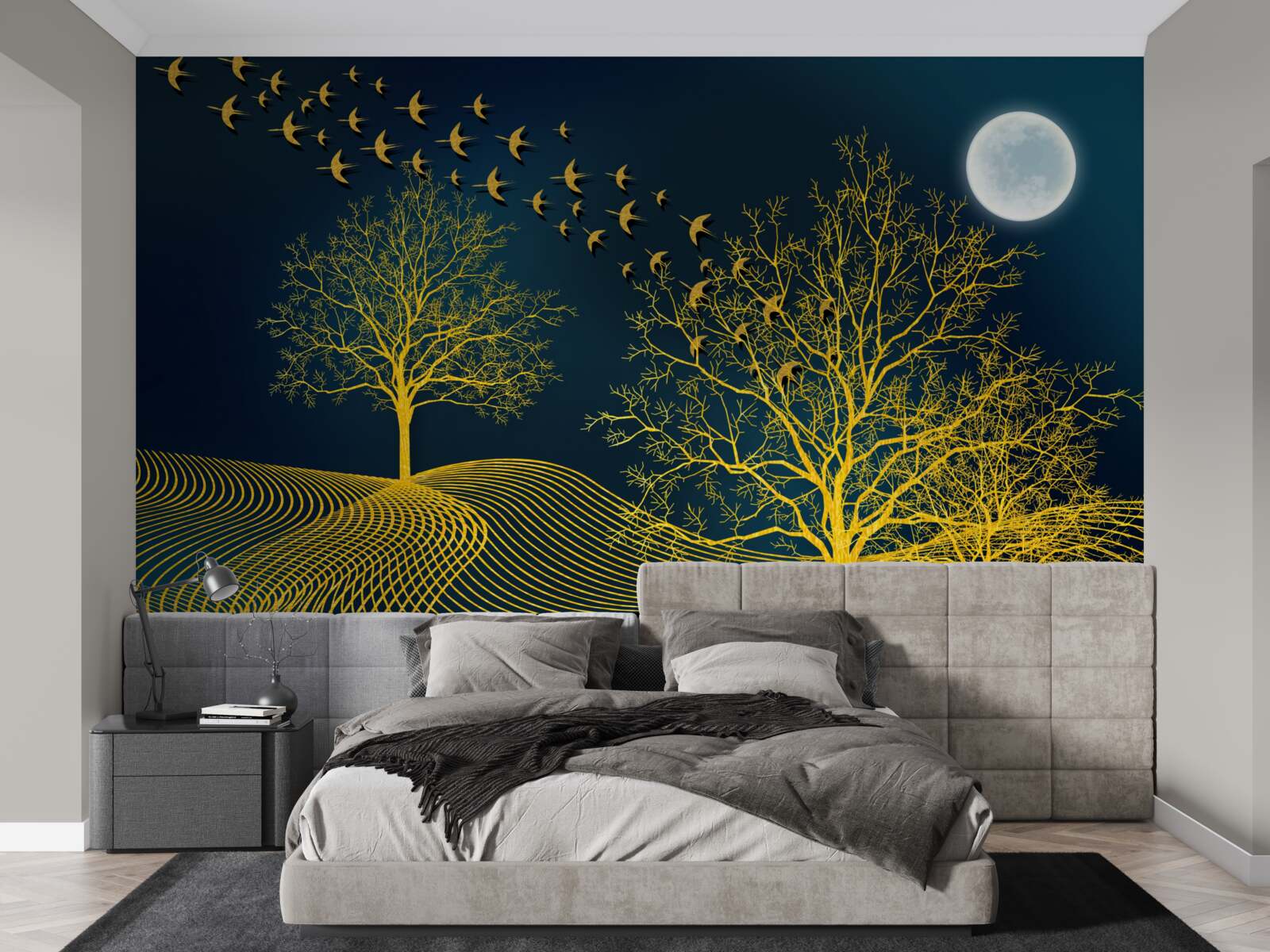 Фотошпалери нічне небо наповнене золотим лісом