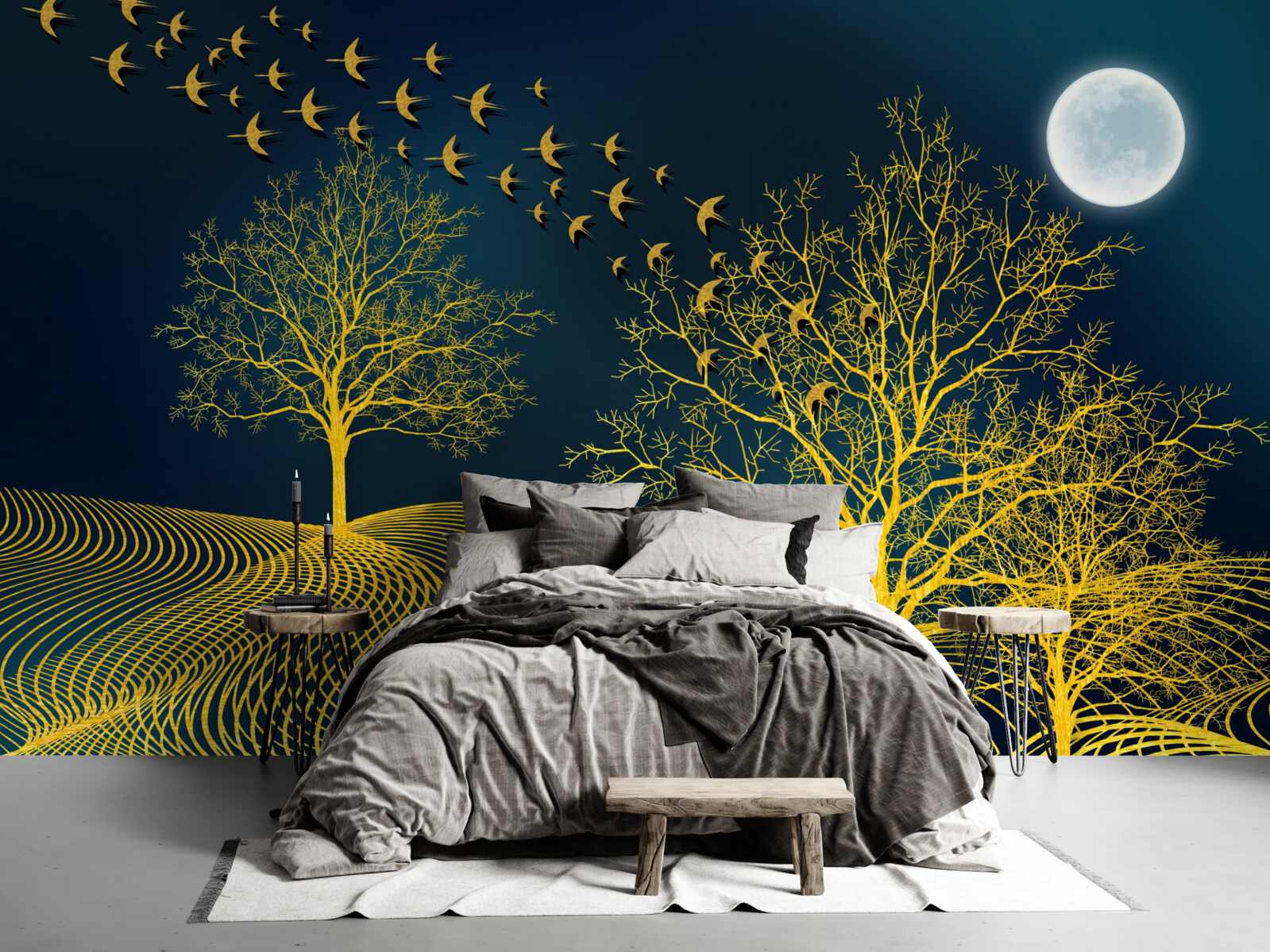 Фотошпалери нічне небо наповнене золотим лісом