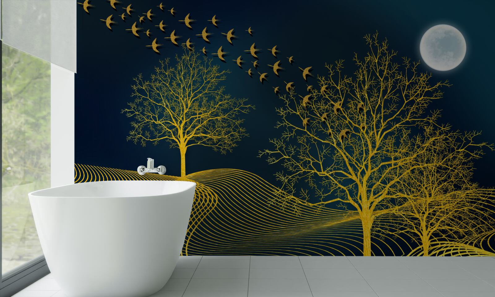 Фотошпалери нічне небо наповнене золотим лісом