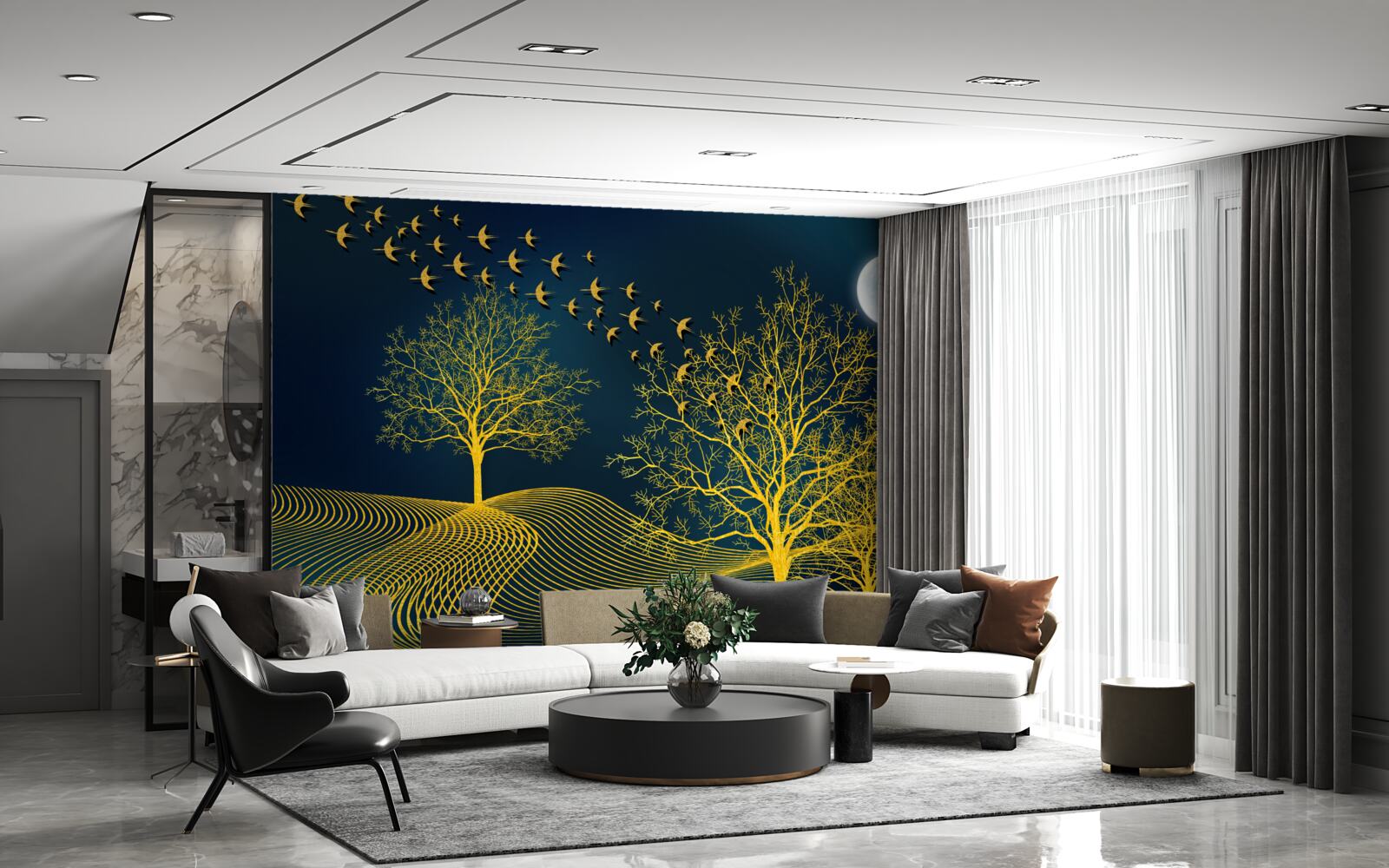 Фотошпалери нічне небо наповнене золотим лісом