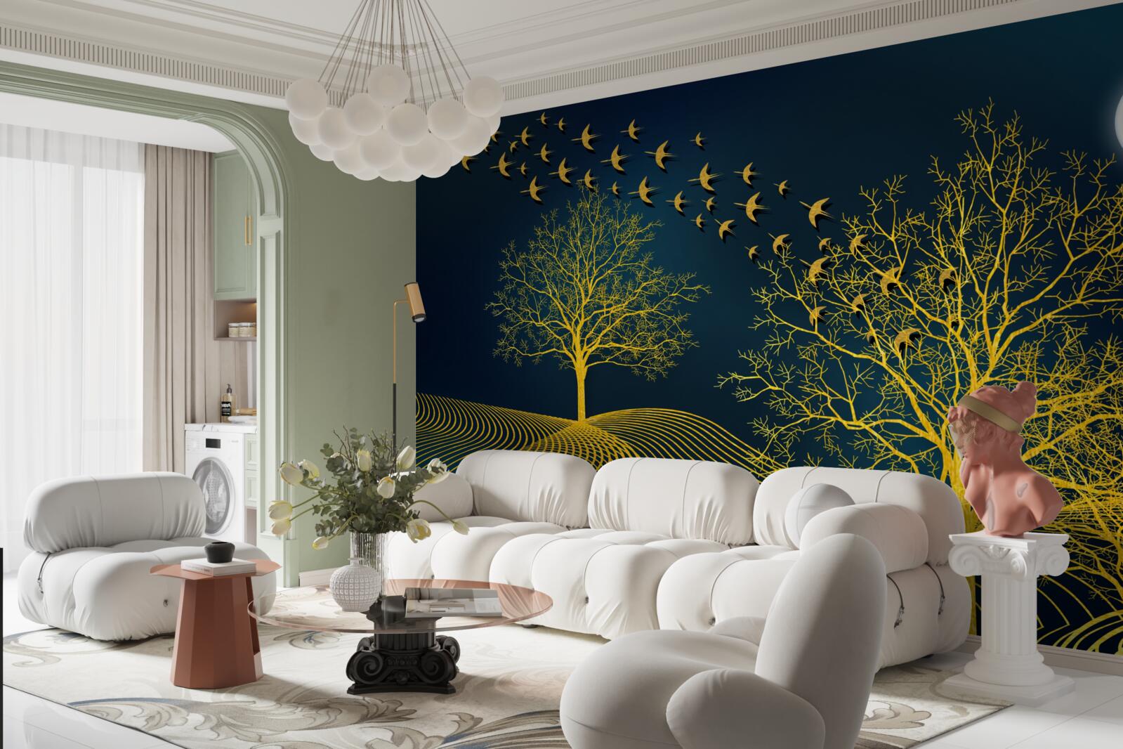 Фотошпалери нічне небо наповнене золотим лісом