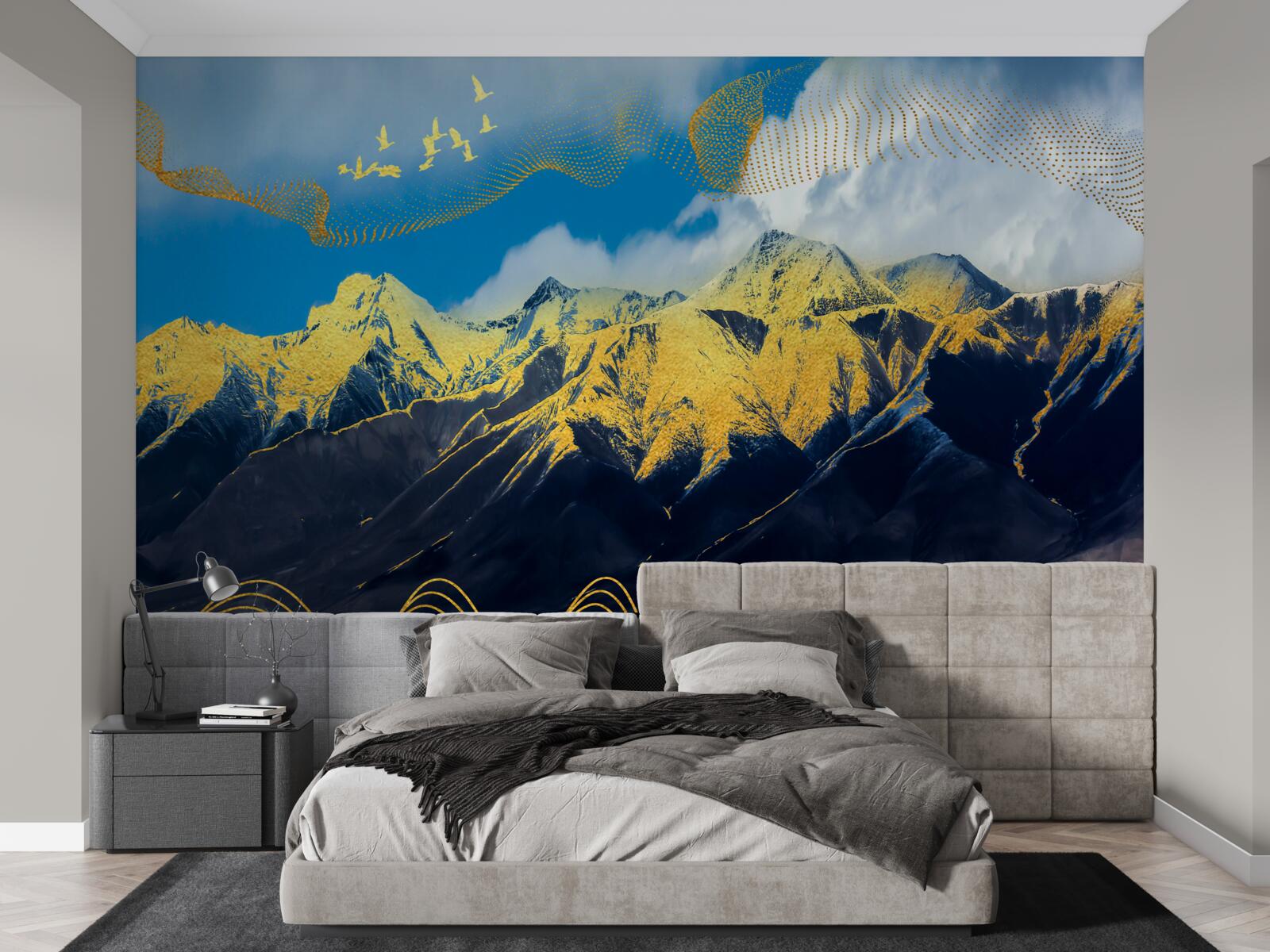 Фотошпалери золоті вершини гірських хребтів