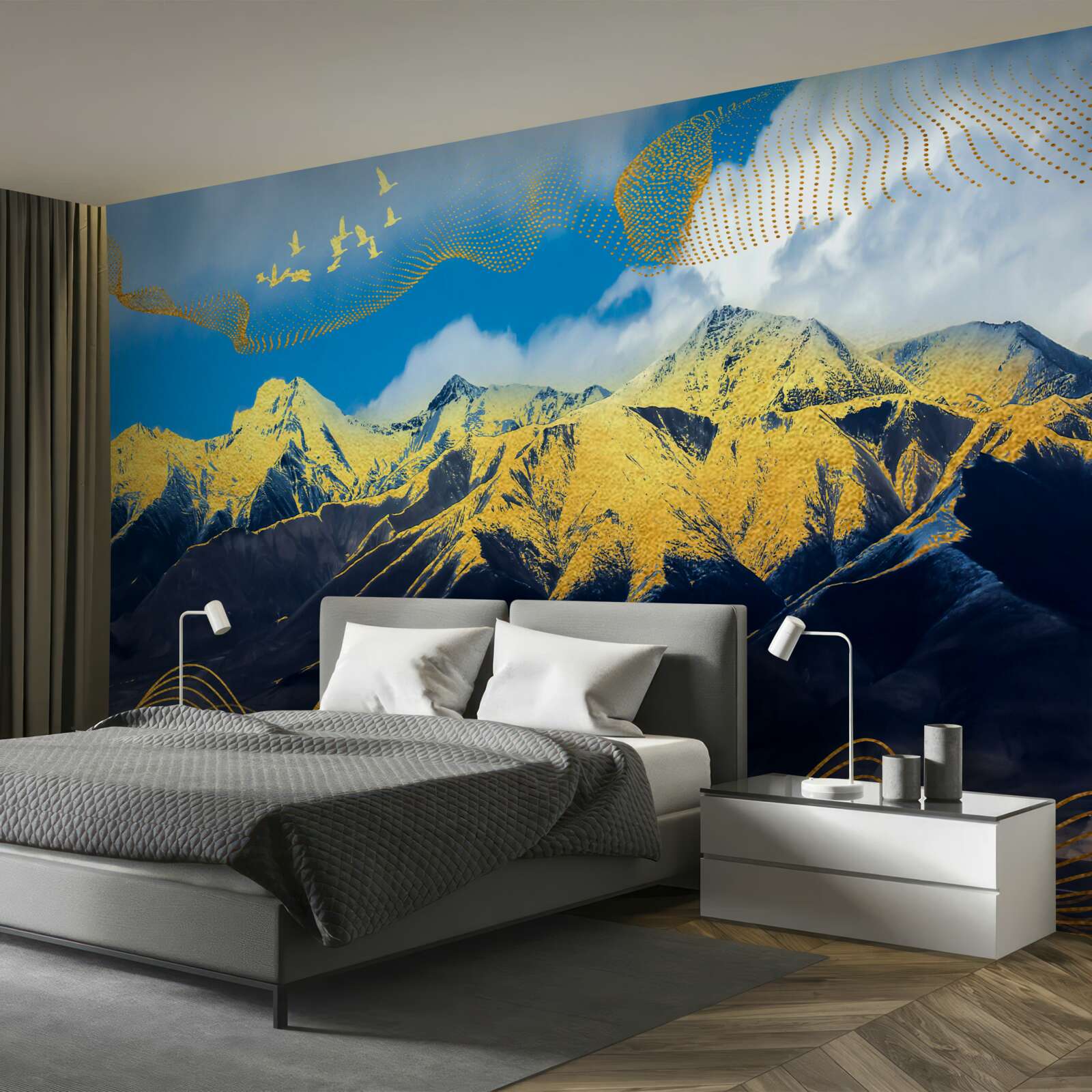 Фотошпалери золоті вершини гірських хребтів