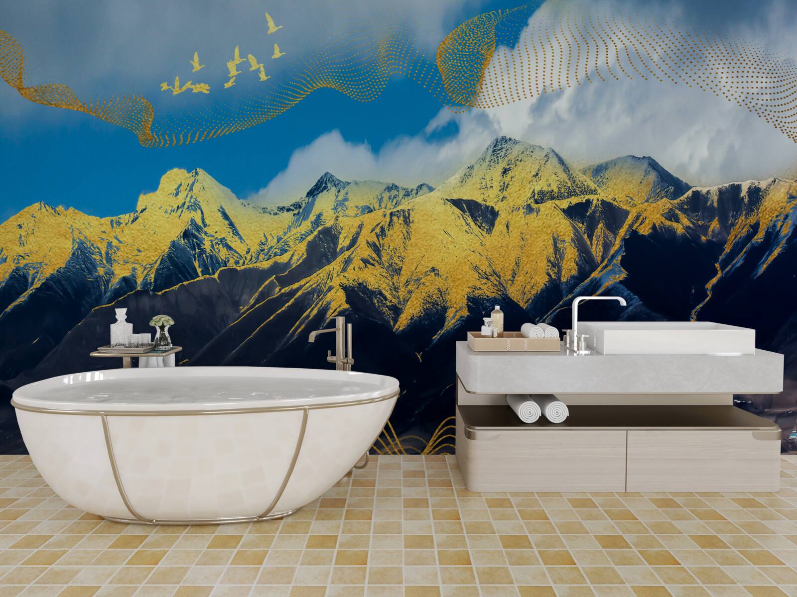 Фотошпалери золоті вершини гірських хребтів