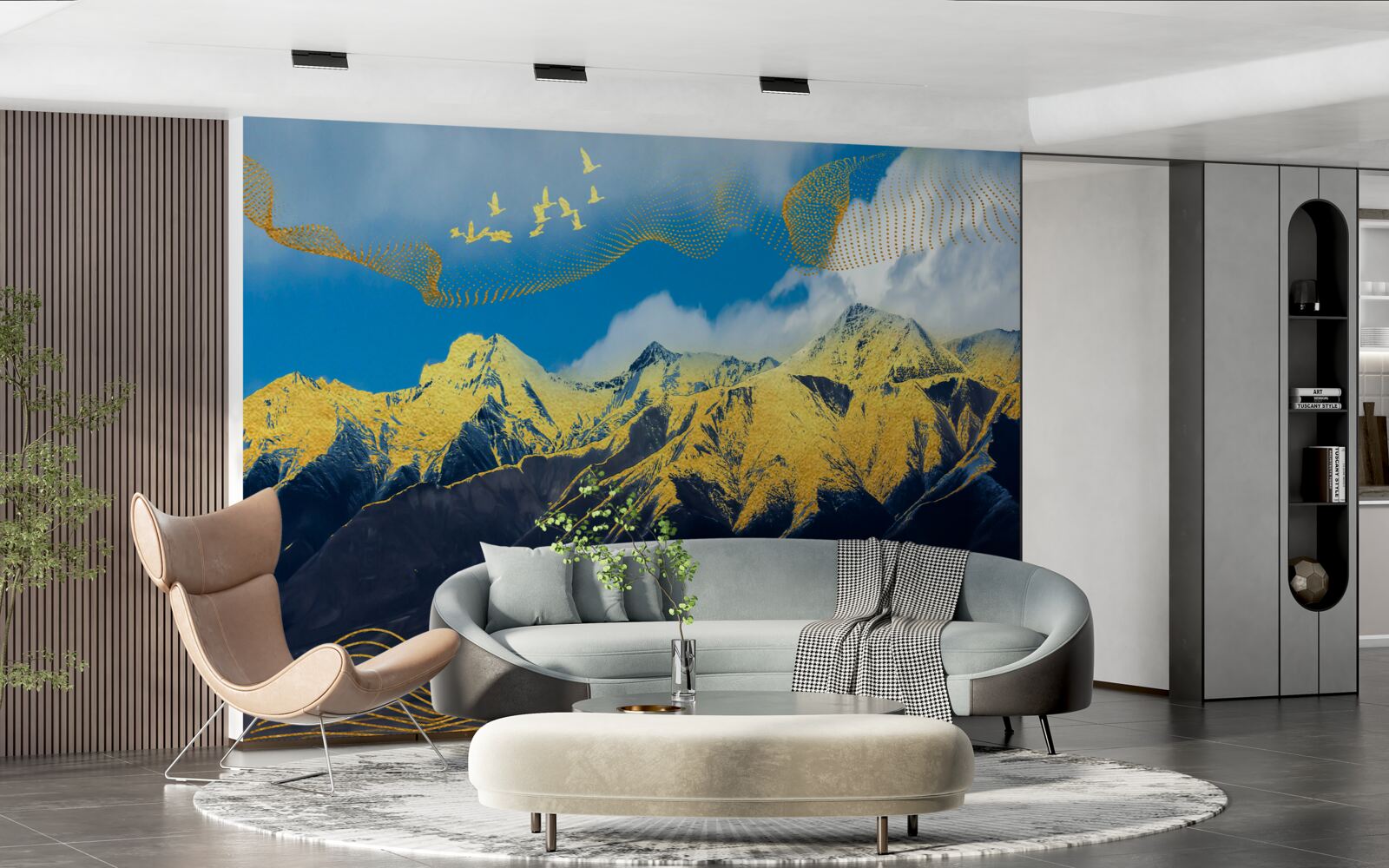 Фотошпалери золоті вершини гірських хребтів