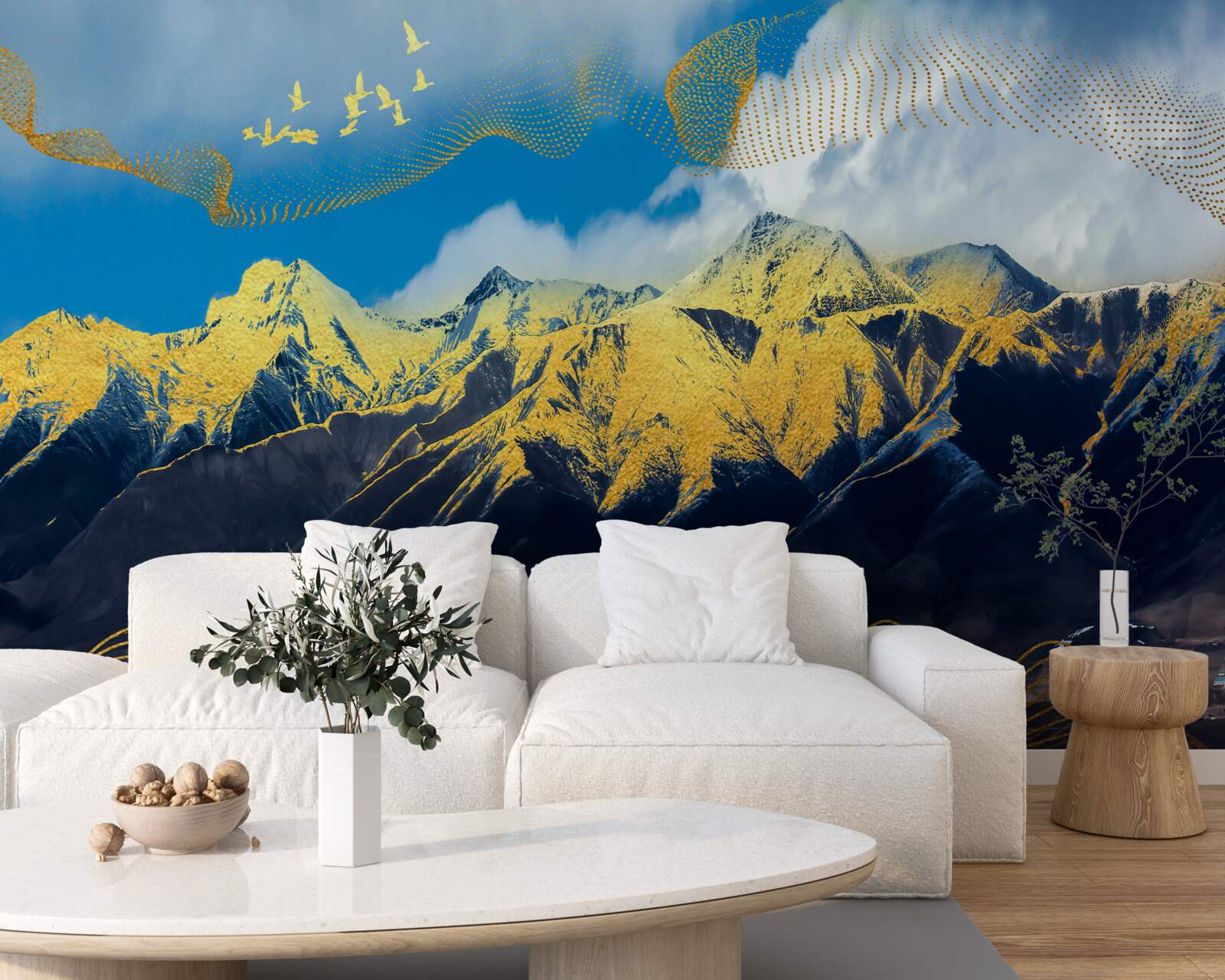 Фотошпалери золоті вершини гірських хребтів