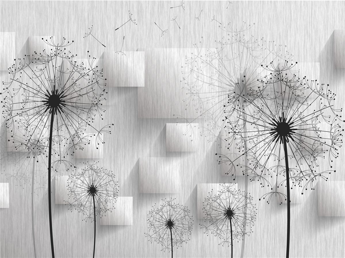 Фотошпалери кульбаби на тлі геометричних фігур, що утворюють квадрати