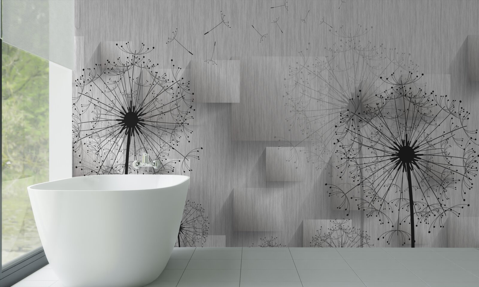 Фотошпалери кульбаби на тлі геометричних фігур, що утворюють квадрати