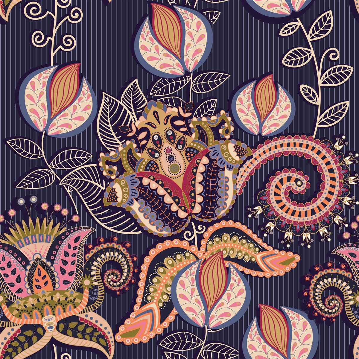 Фотошпалери квіти у вінтажному стилі на синьому тлі