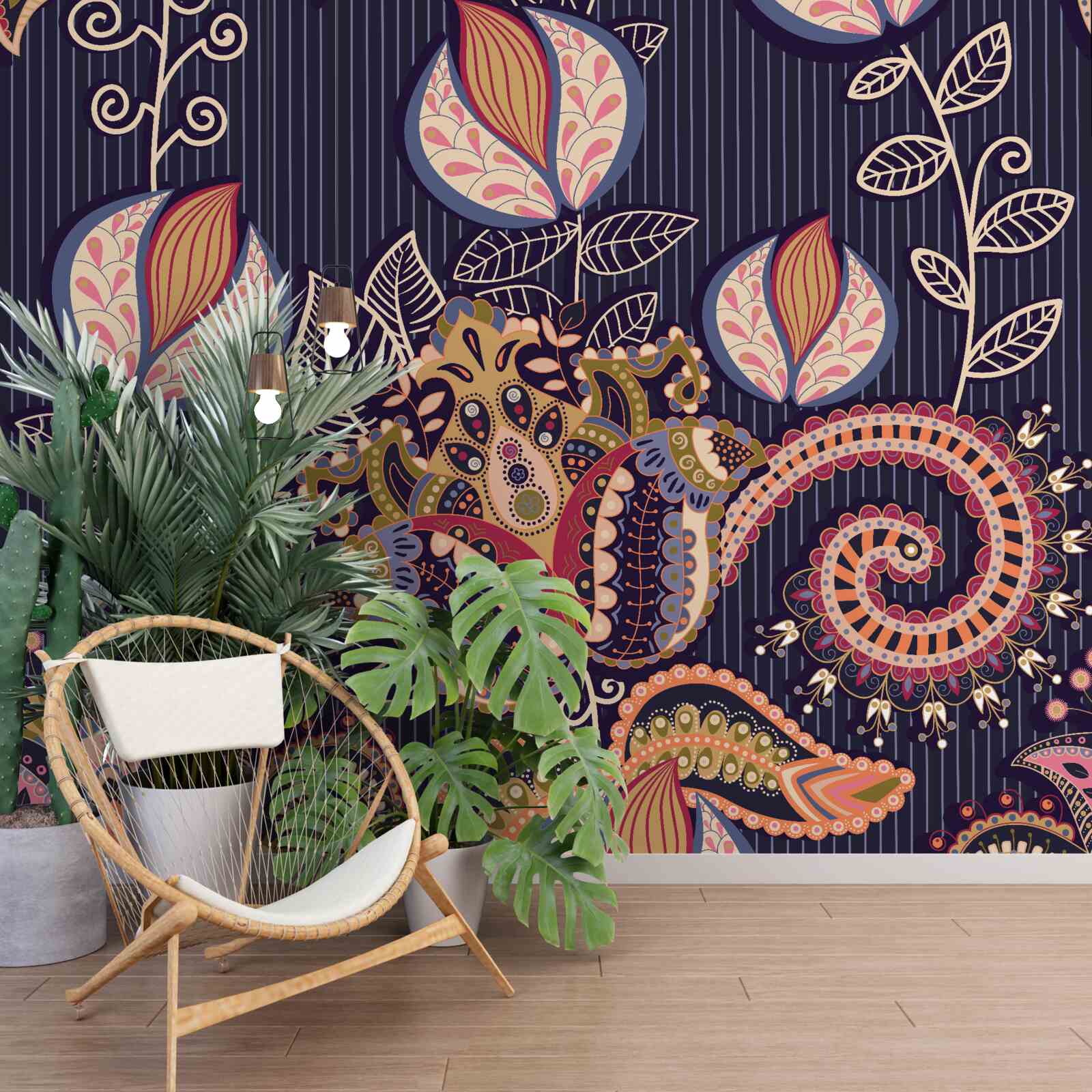 Фотошпалери квіти у вінтажному стилі на синьому тлі