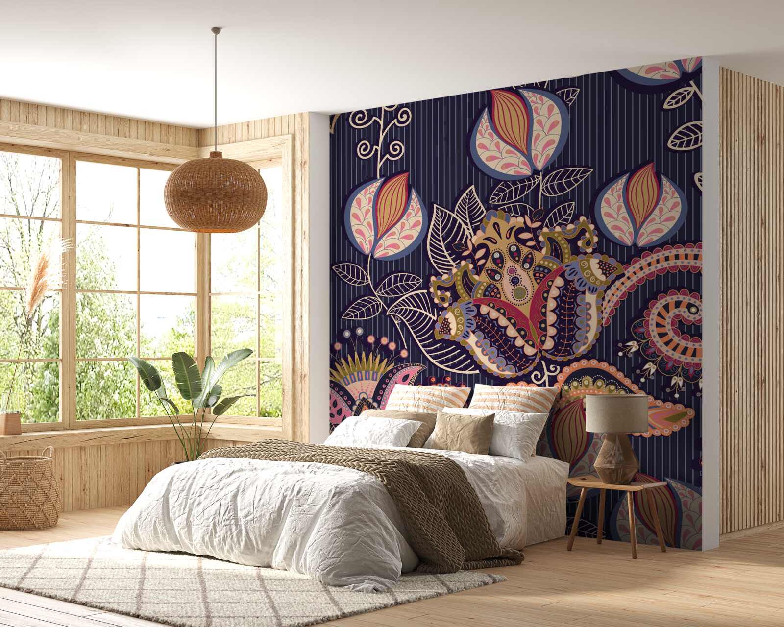 Фотошпалери квіти у вінтажному стилі на синьому тлі