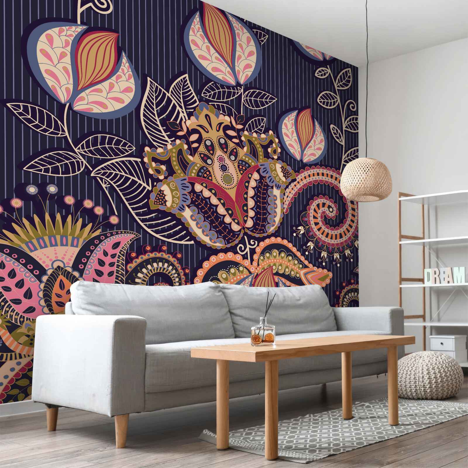 Фотошпалери квіти у вінтажному стилі на синьому тлі