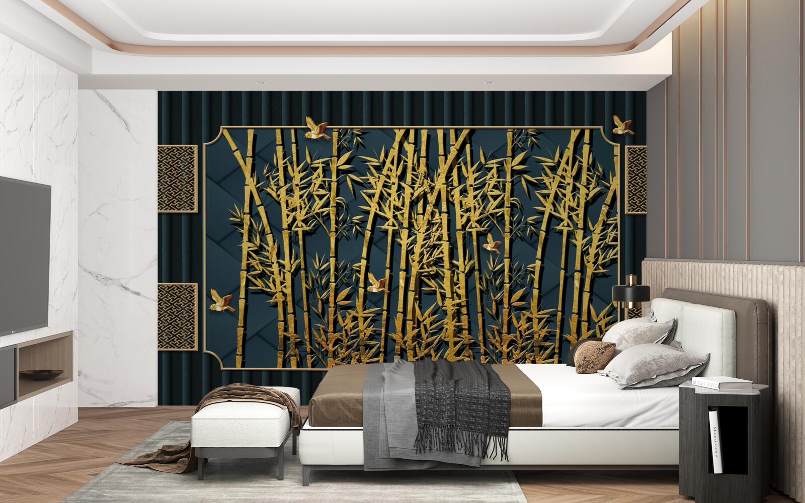 Фотошпалери бамбуковий ліс, що купається в золоті