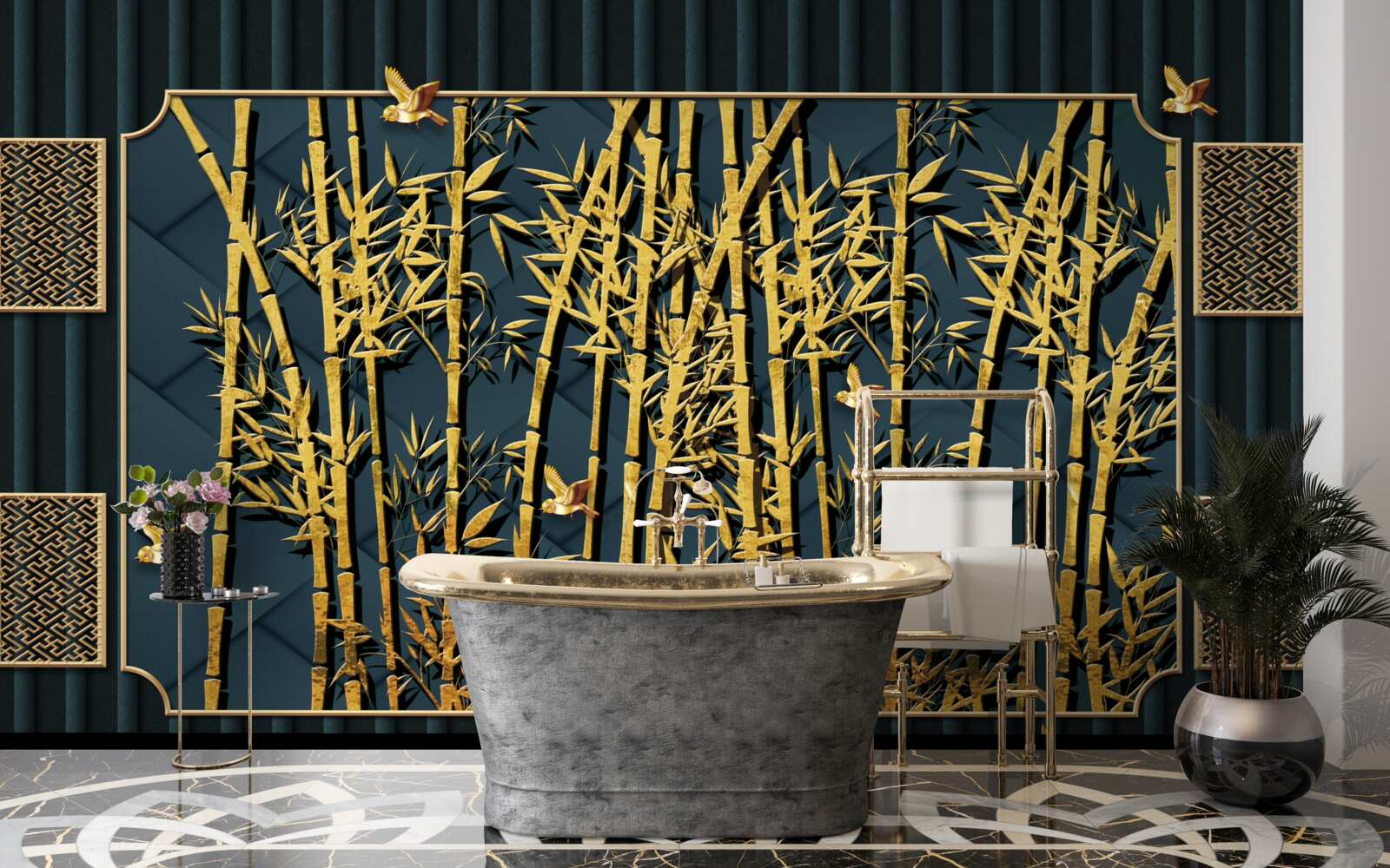 Фотошпалери бамбуковий ліс, що купається в золоті