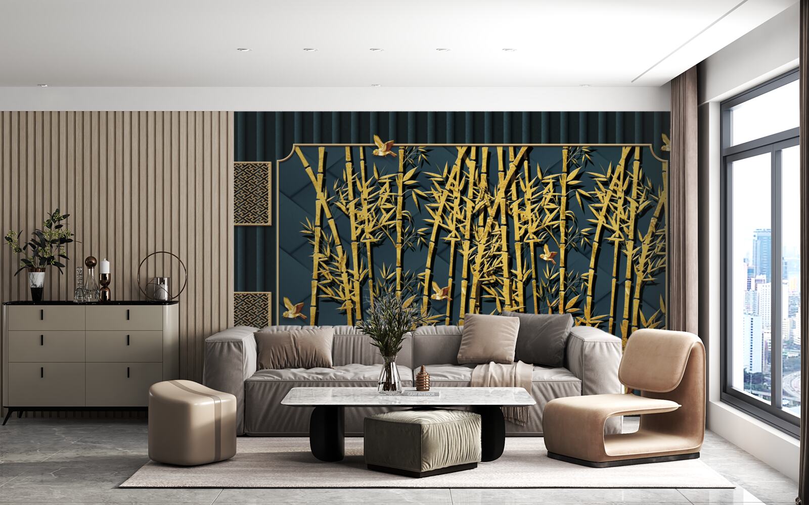 Фотошпалери бамбуковий ліс, що купається в золоті