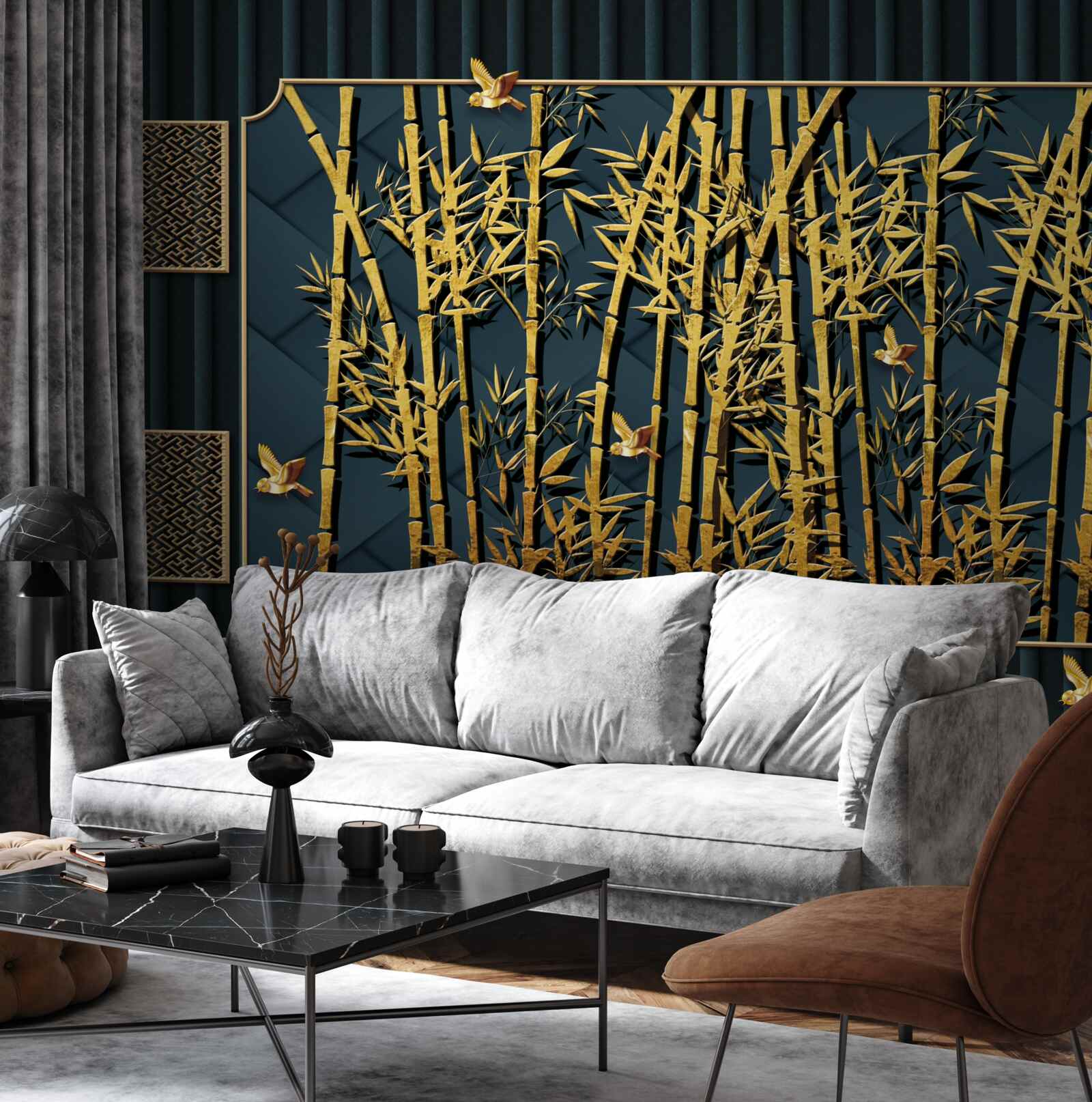 Фотошпалери бамбуковий ліс, що купається в золоті