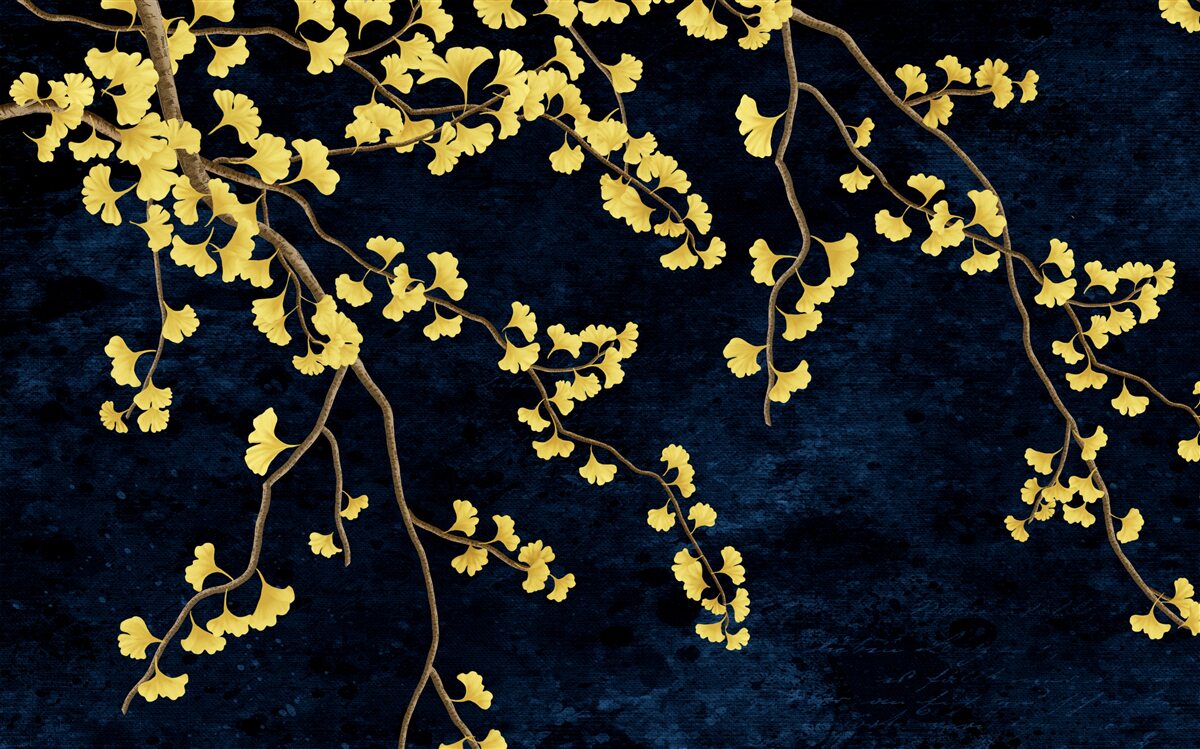 Фотошпалери гілки жовтого листя на тлі нічного неба