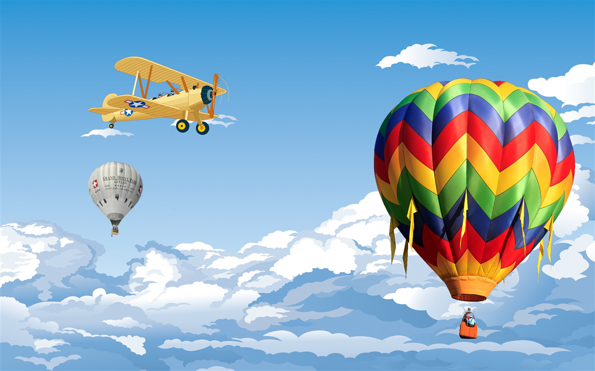 Фотошпалери подорожі на повітряній кулі та літаку