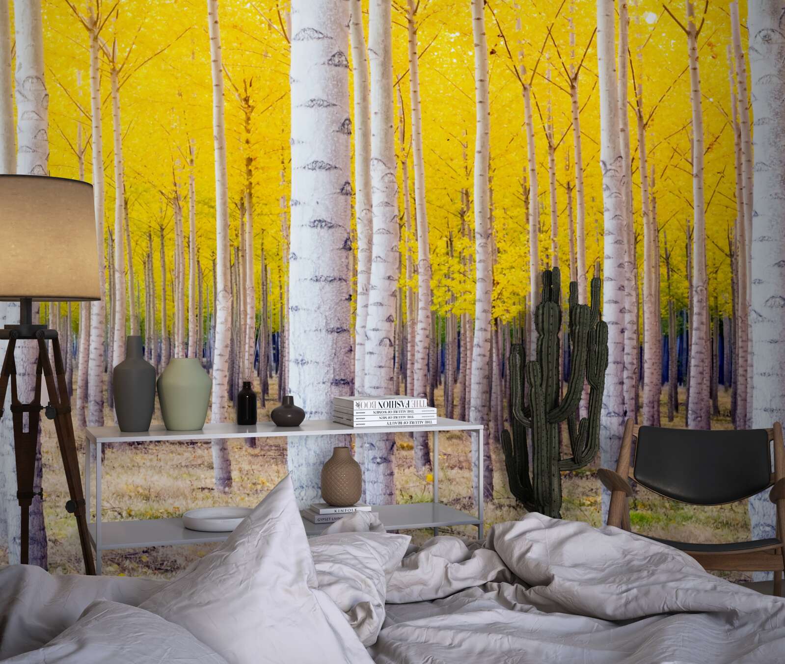 Фотошпалери у березовому лісі спалахують яскраво-жовті барви