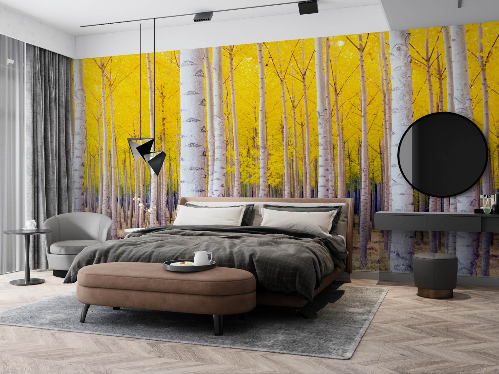 Фотошпалери у березовому лісі спалахують яскраво-жовті барви