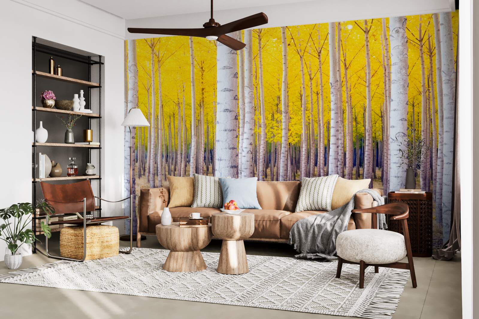 Фотошпалери у березовому лісі спалахують яскраво-жовті барви