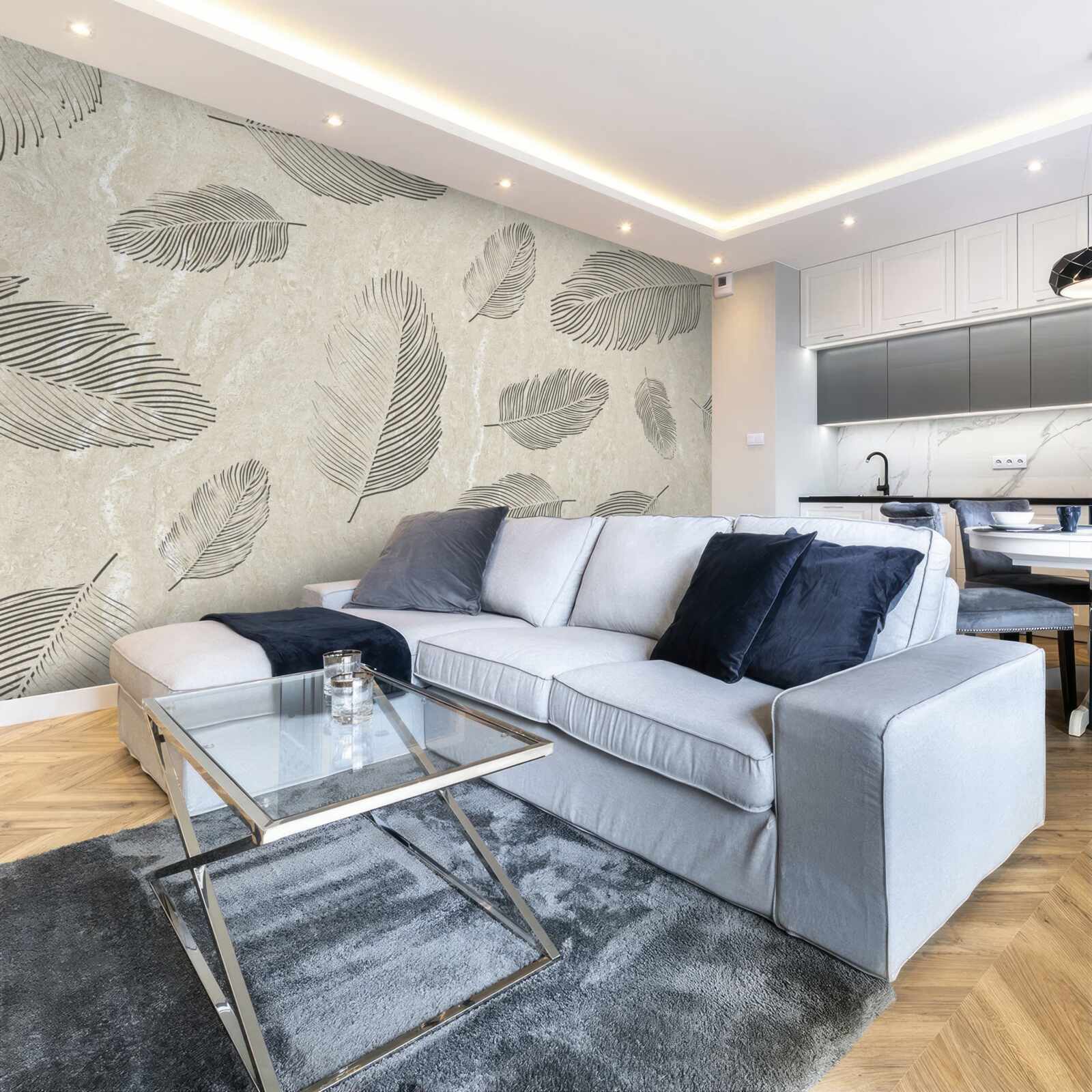 Фотошпалери світле тло, прикрашене сірим пір'ям